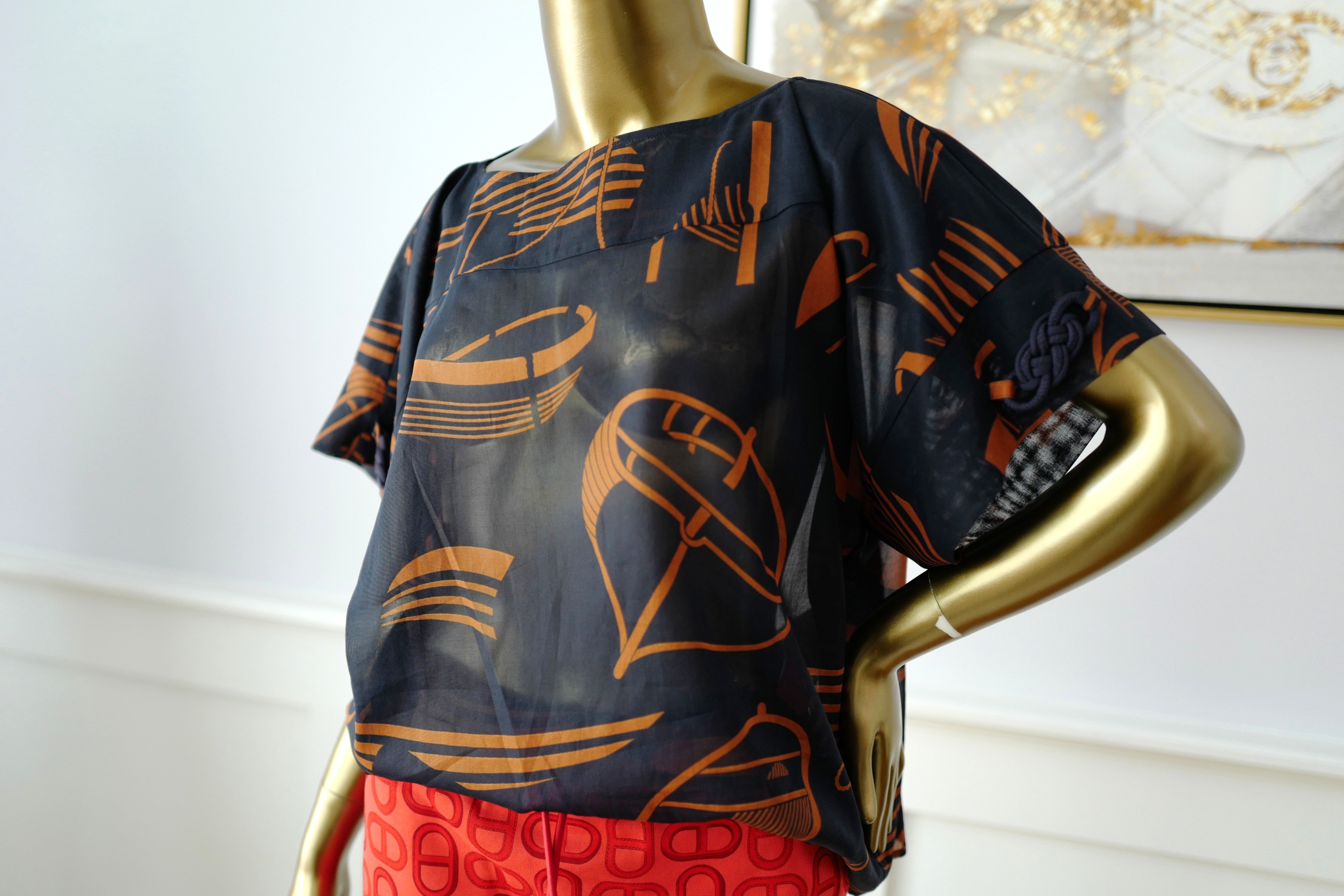 Brand New Hermès "Thalassa Tattoo" Beach Tunic in Bleu Gabier Size 34
