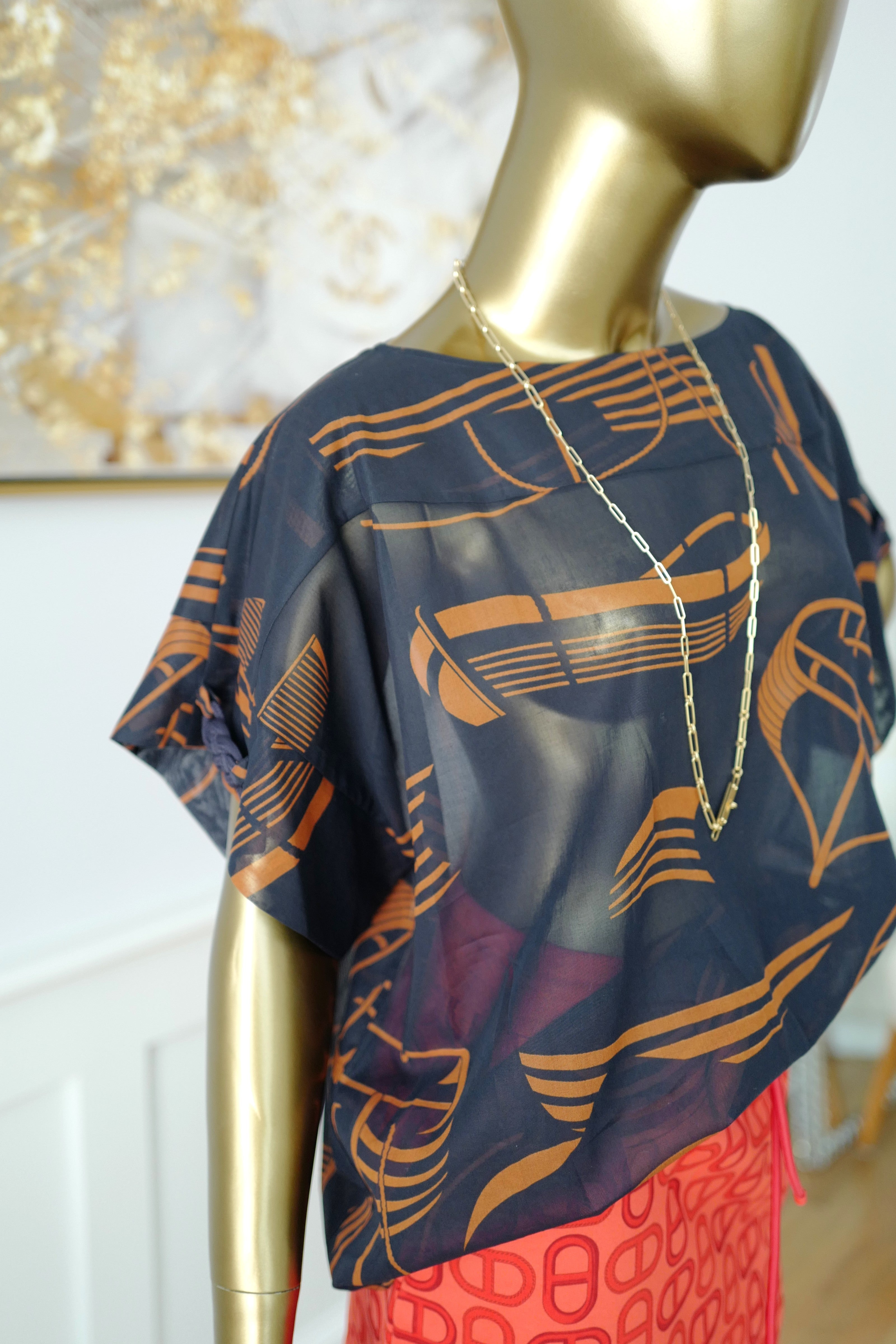Brand New Hermès "Thalassa Tattoo" Beach Tunic in Bleu Gabier Size 34