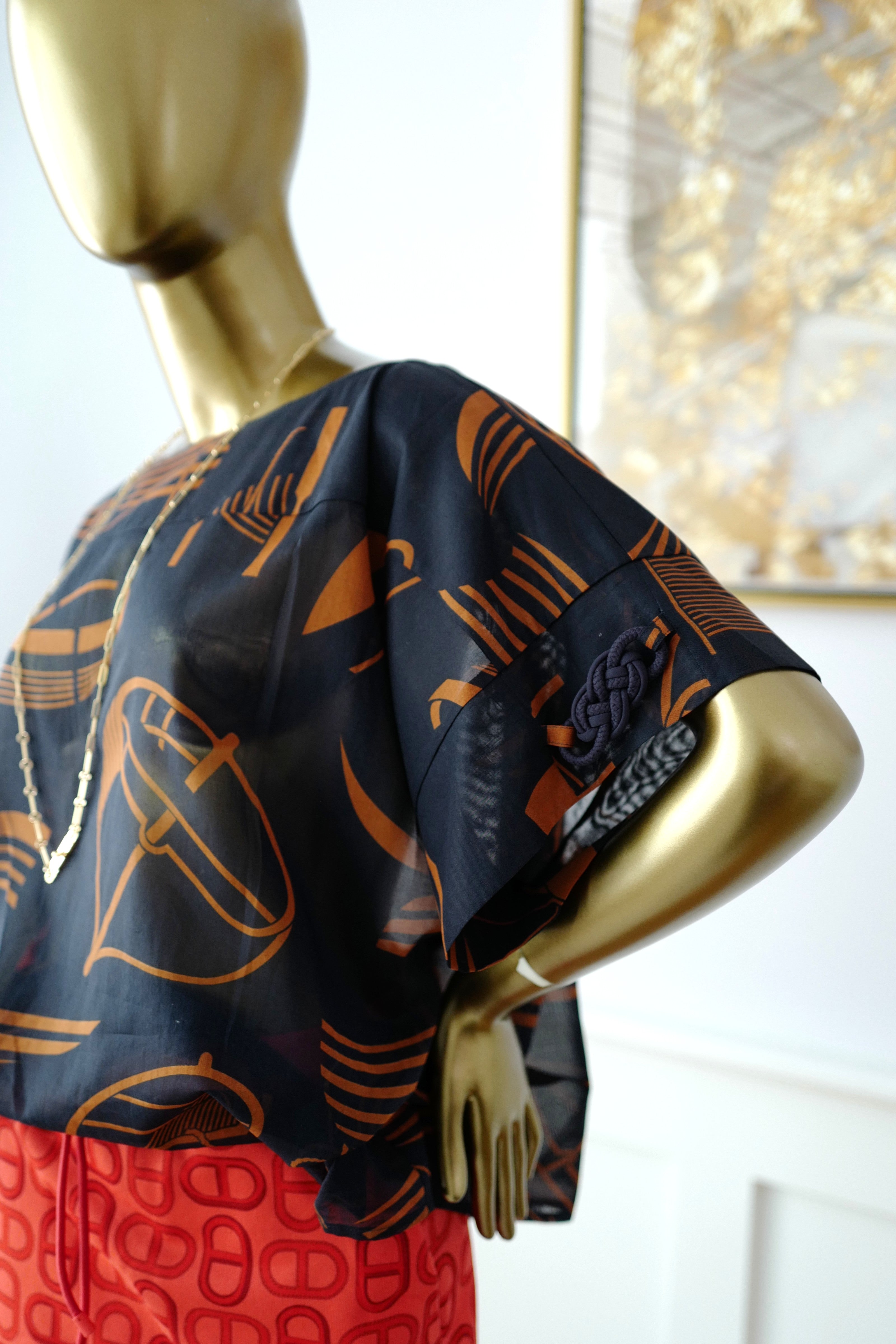 Brand New Hermès "Thalassa Tattoo" Beach Tunic in Bleu Gabier Size 34