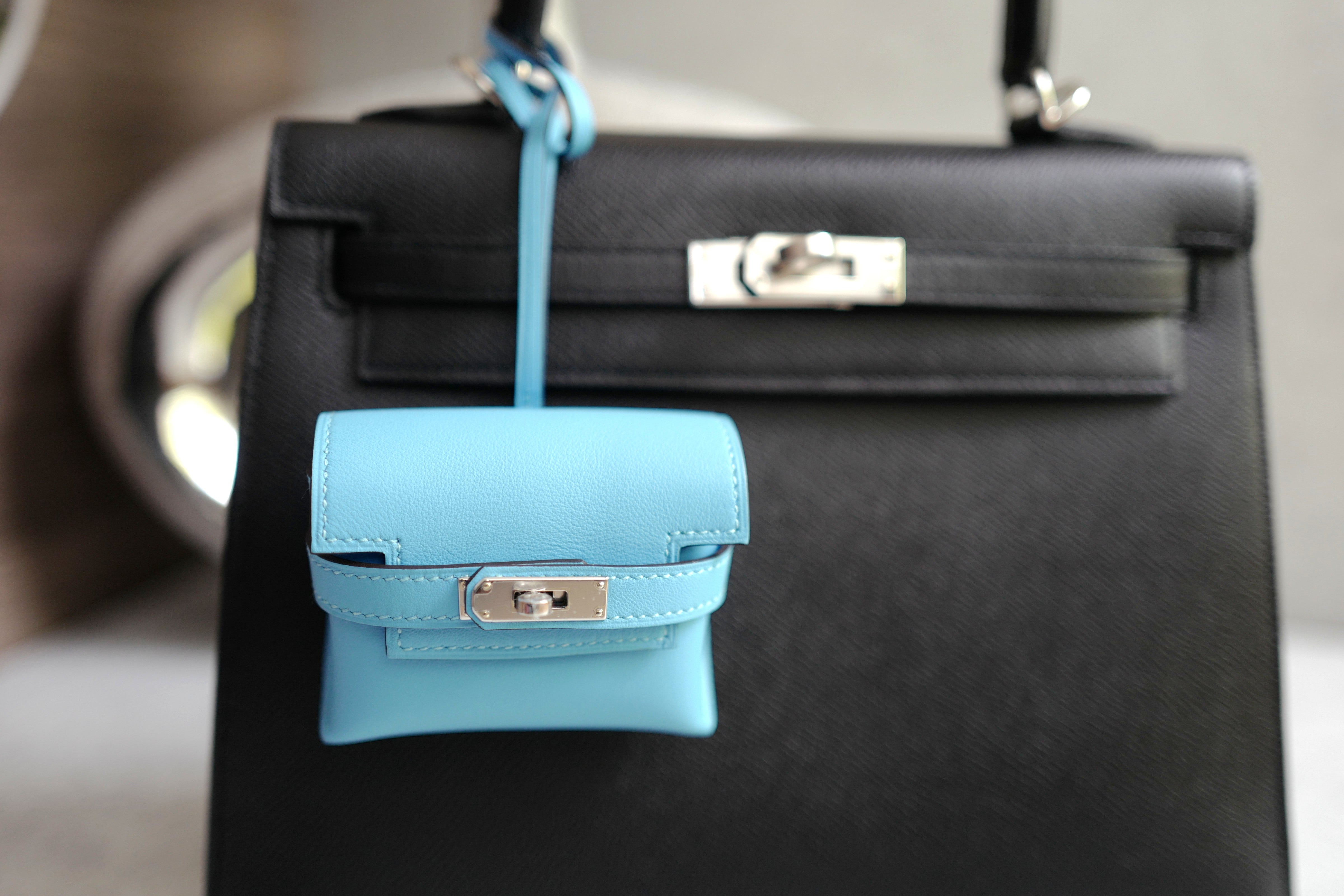 BNIB Hermes Kelly Festival Bag Charm in Celeste NEW MICRO KELLY STYLE