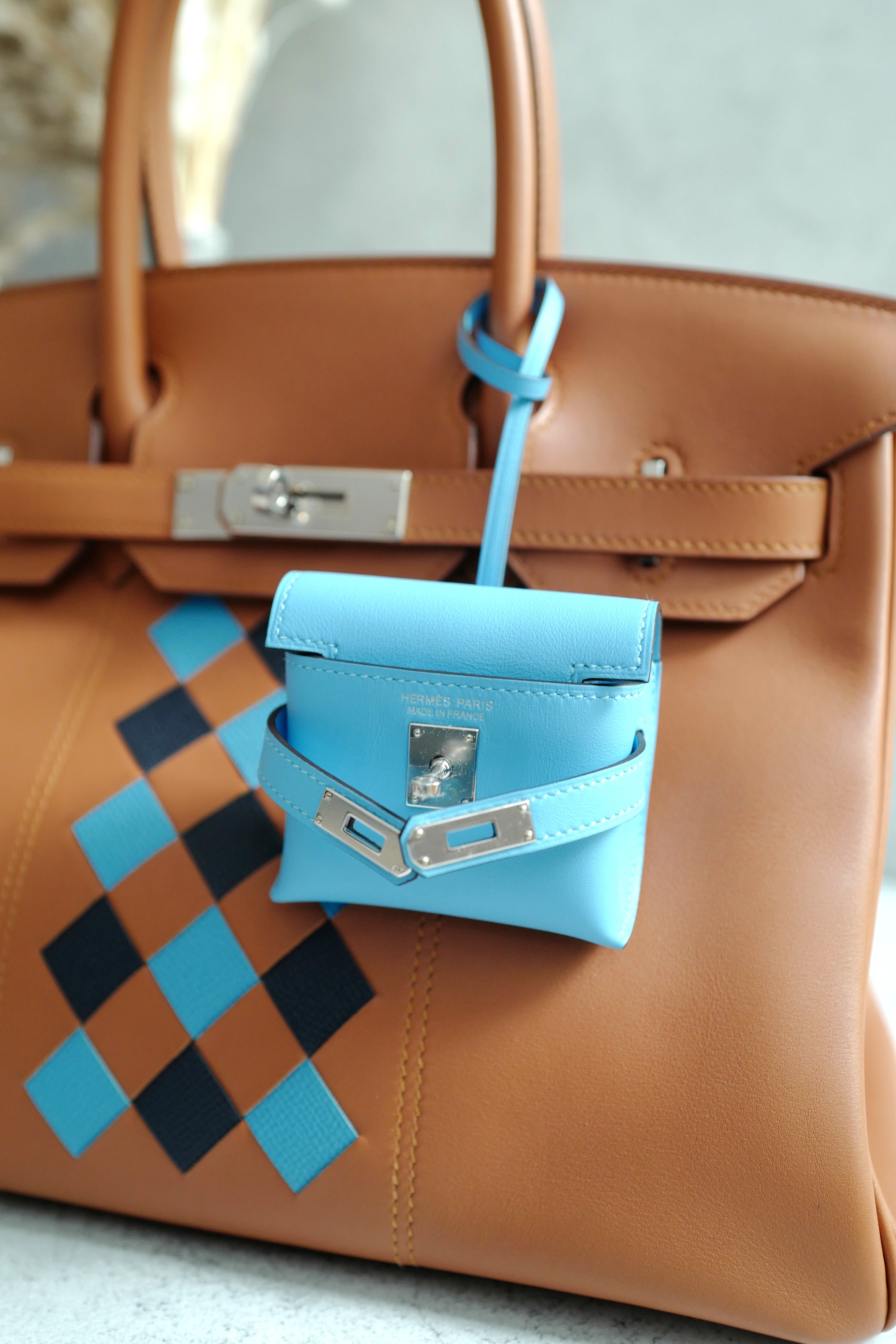 BNIB Hermes Kelly Festival Bag Charm in Celeste NEW MICRO KELLY STYLE