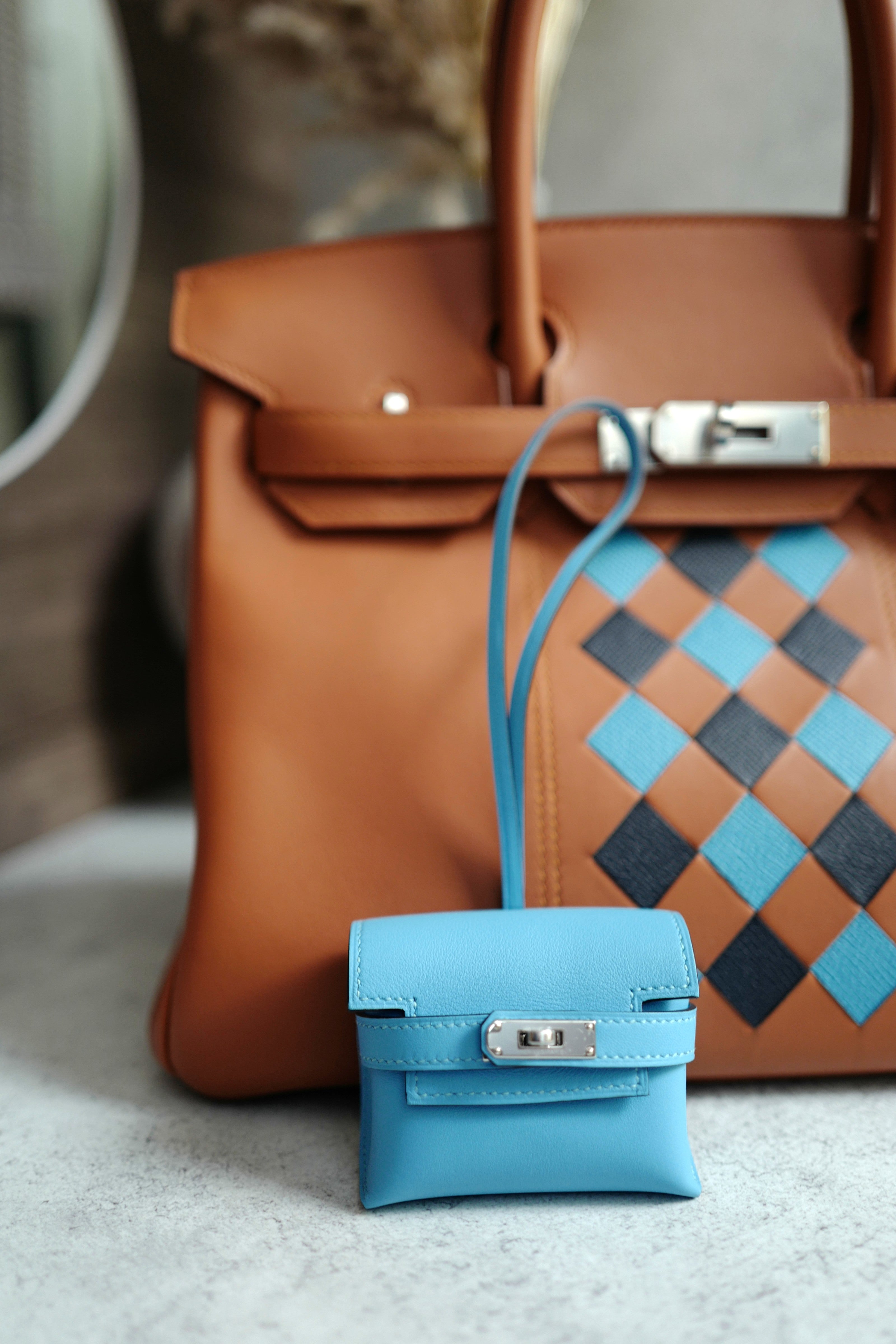 BNIB Hermes Kelly Festival Bag Charm in Celeste NEW MICRO KELLY STYLE
