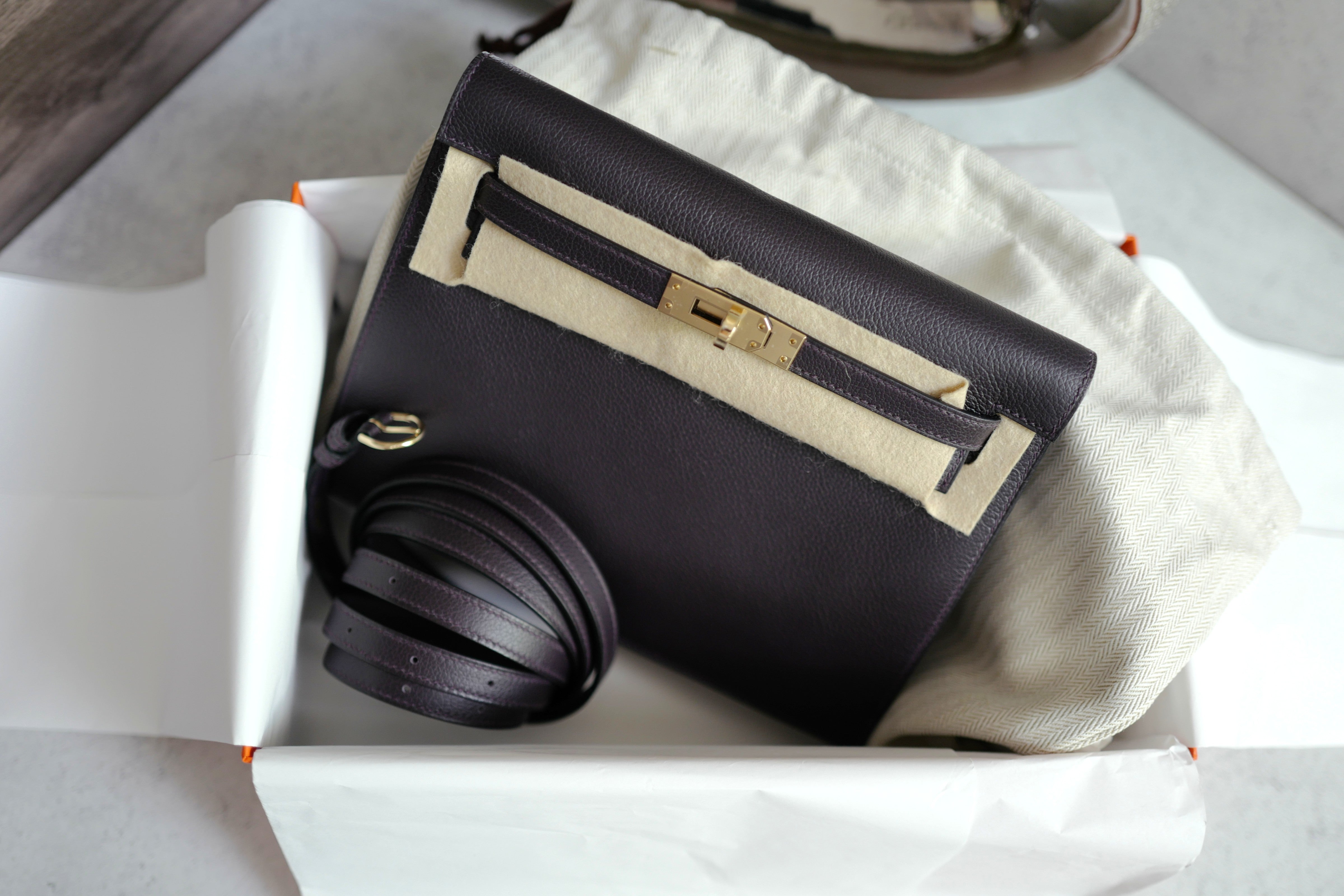 BNIB Hermès Kelly Danse Evercolor Prunoir/Anemone with GHW K Stamp 2025 Receipt