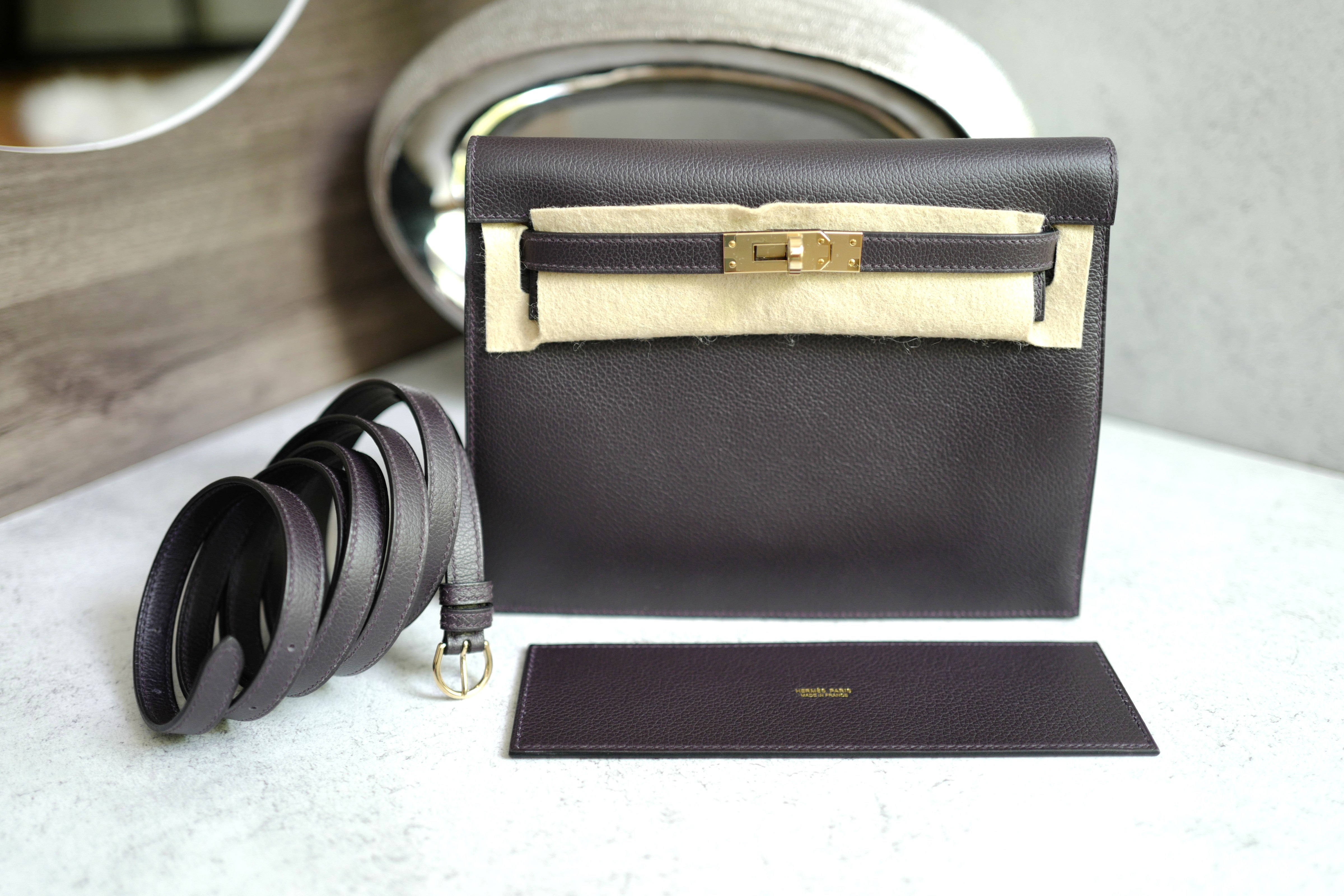 BNIB Hermès Kelly Danse Evercolor Prunoir/Anemone with GHW K Stamp 2025 Receipt