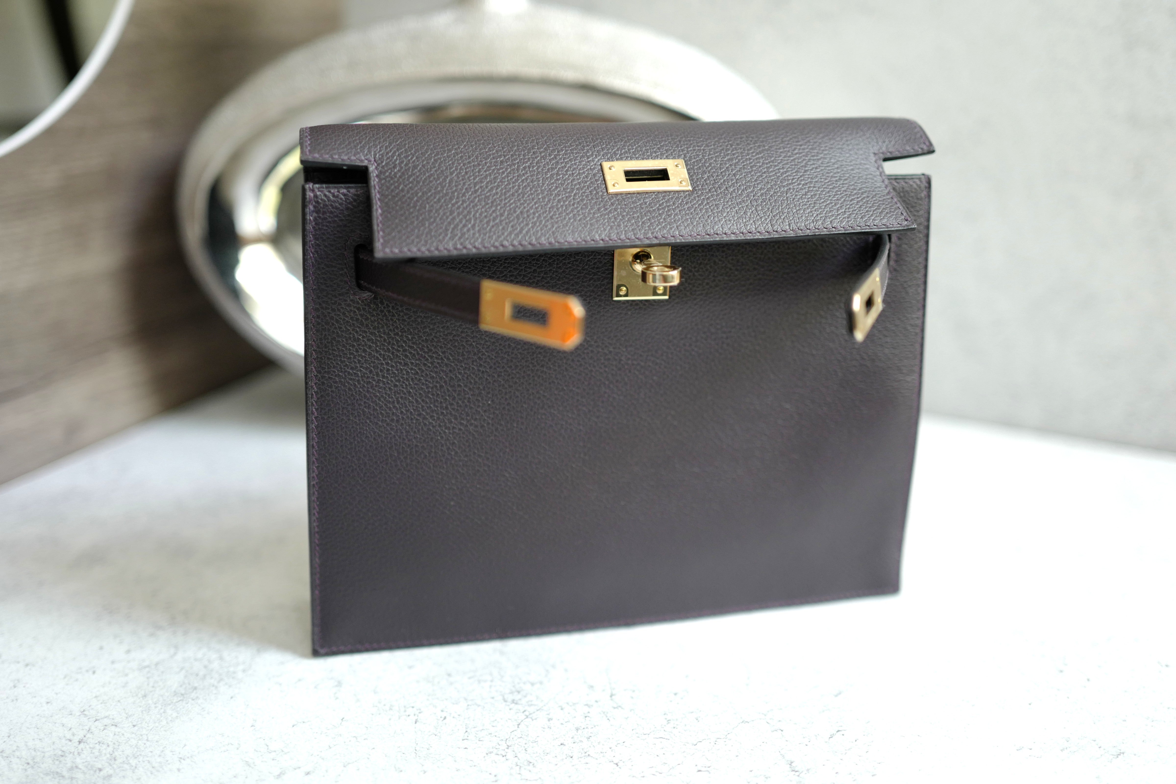 BNIB Hermès Kelly Danse Evercolor Prunoir/Anemone with GHW K Stamp 2025 Receipt
