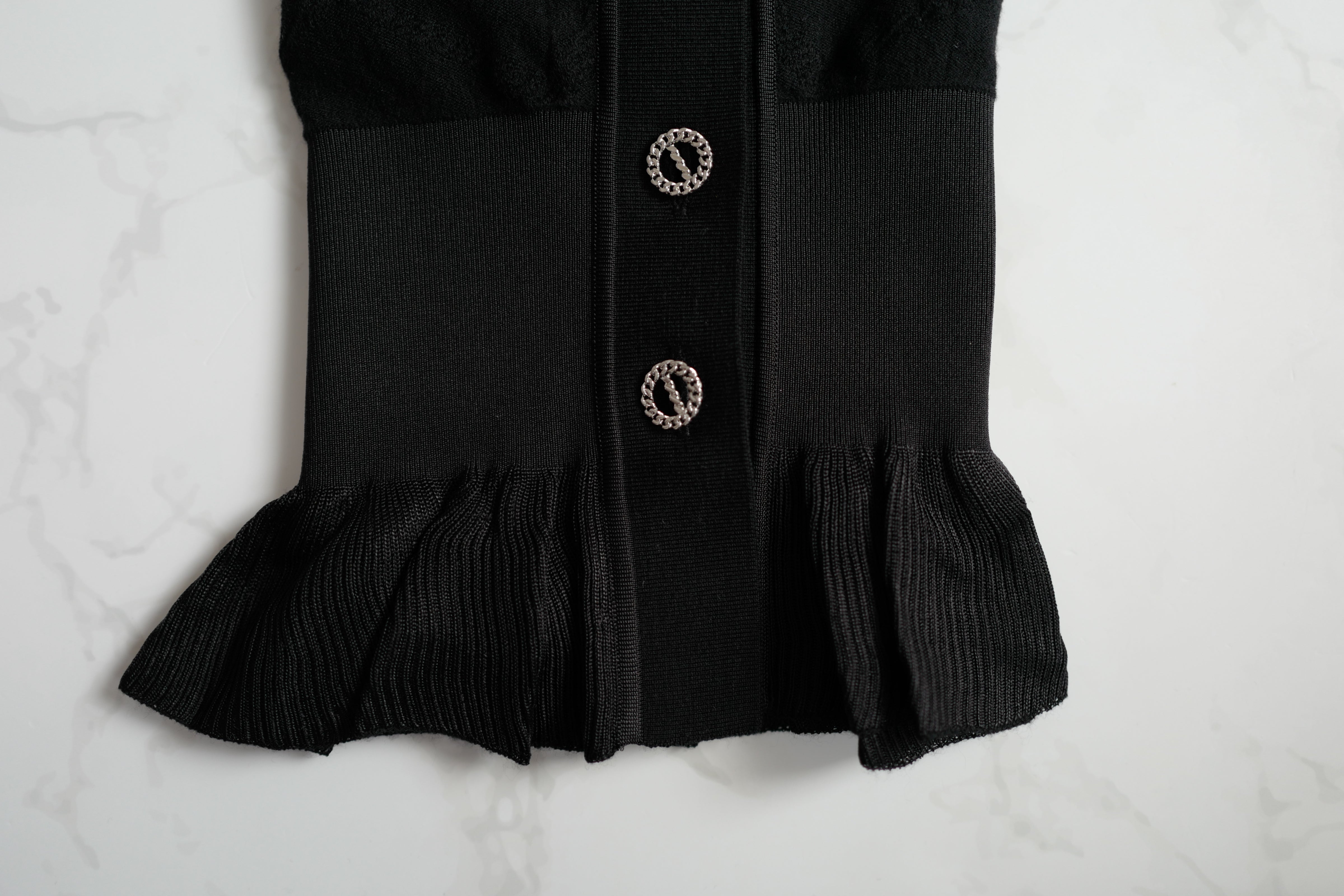 New Hermès Women’s Black Button Front Cardigan with Pleated Hem Size 36