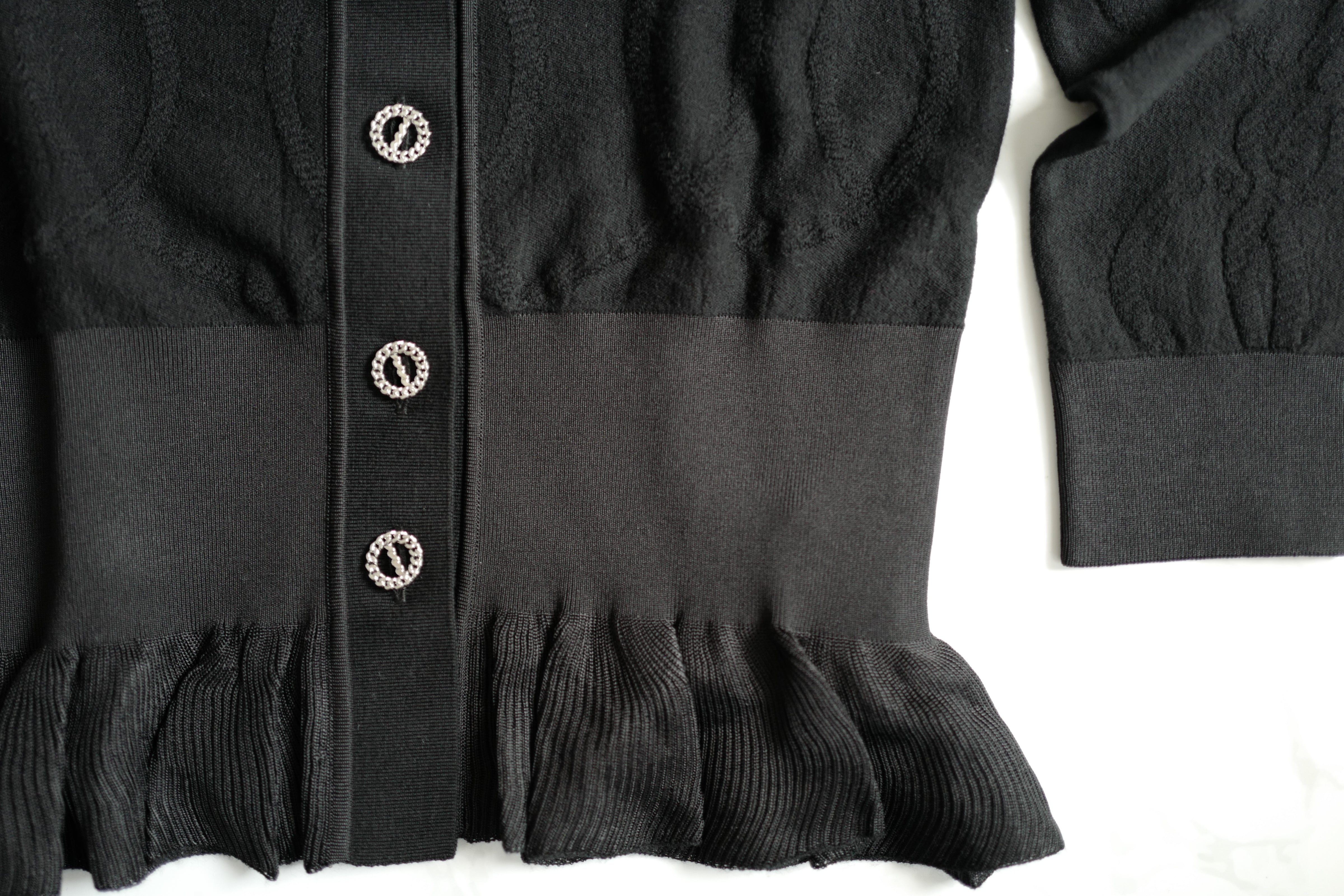 New Hermès Women’s Black Button Front Cardigan with Pleated Hem Size 36