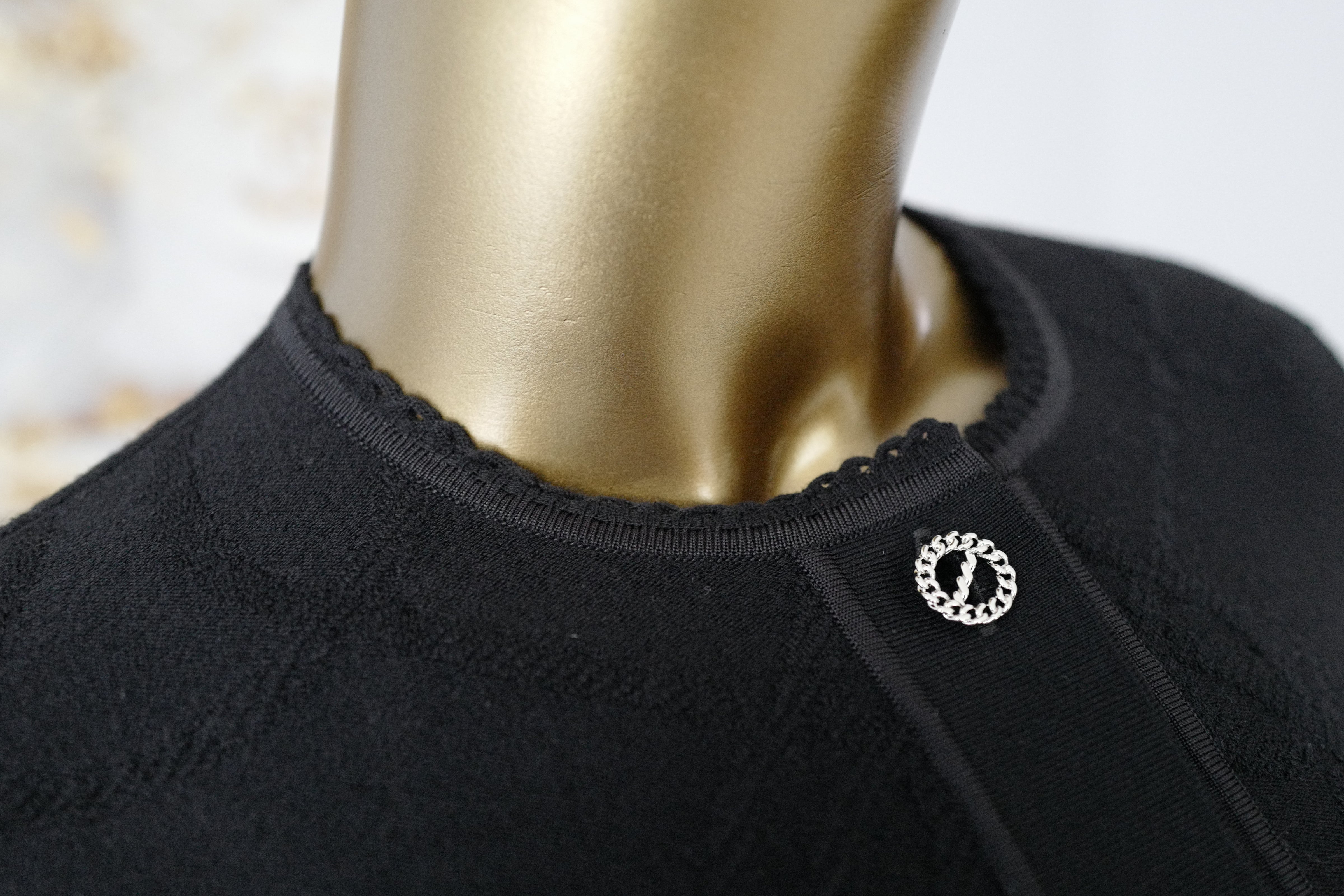 New Hermès Women’s Black Button Front Cardigan with Pleated Hem Size 36