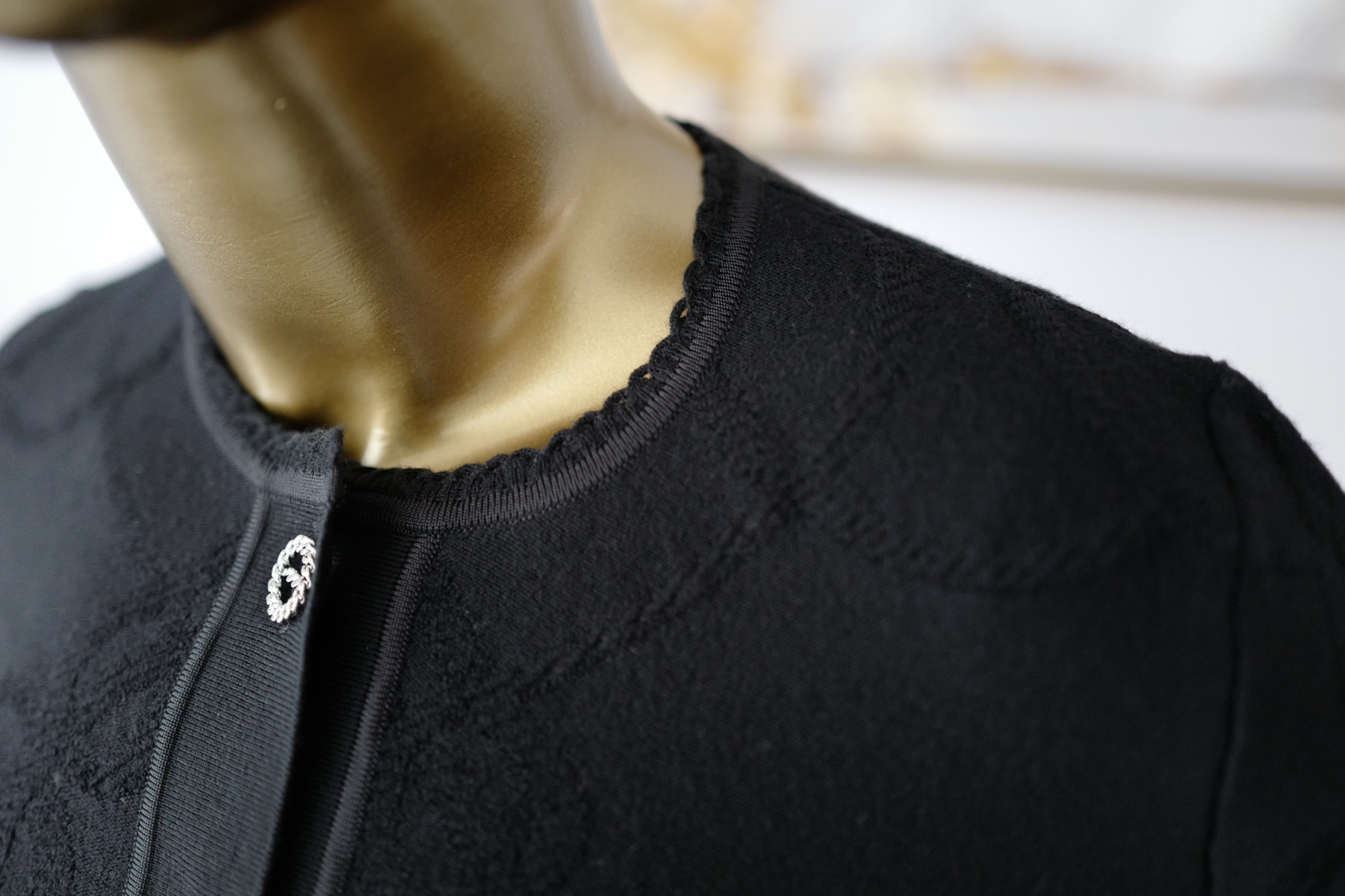 New Hermès Women’s Black Button Front Cardigan with Pleated Hem Size 36