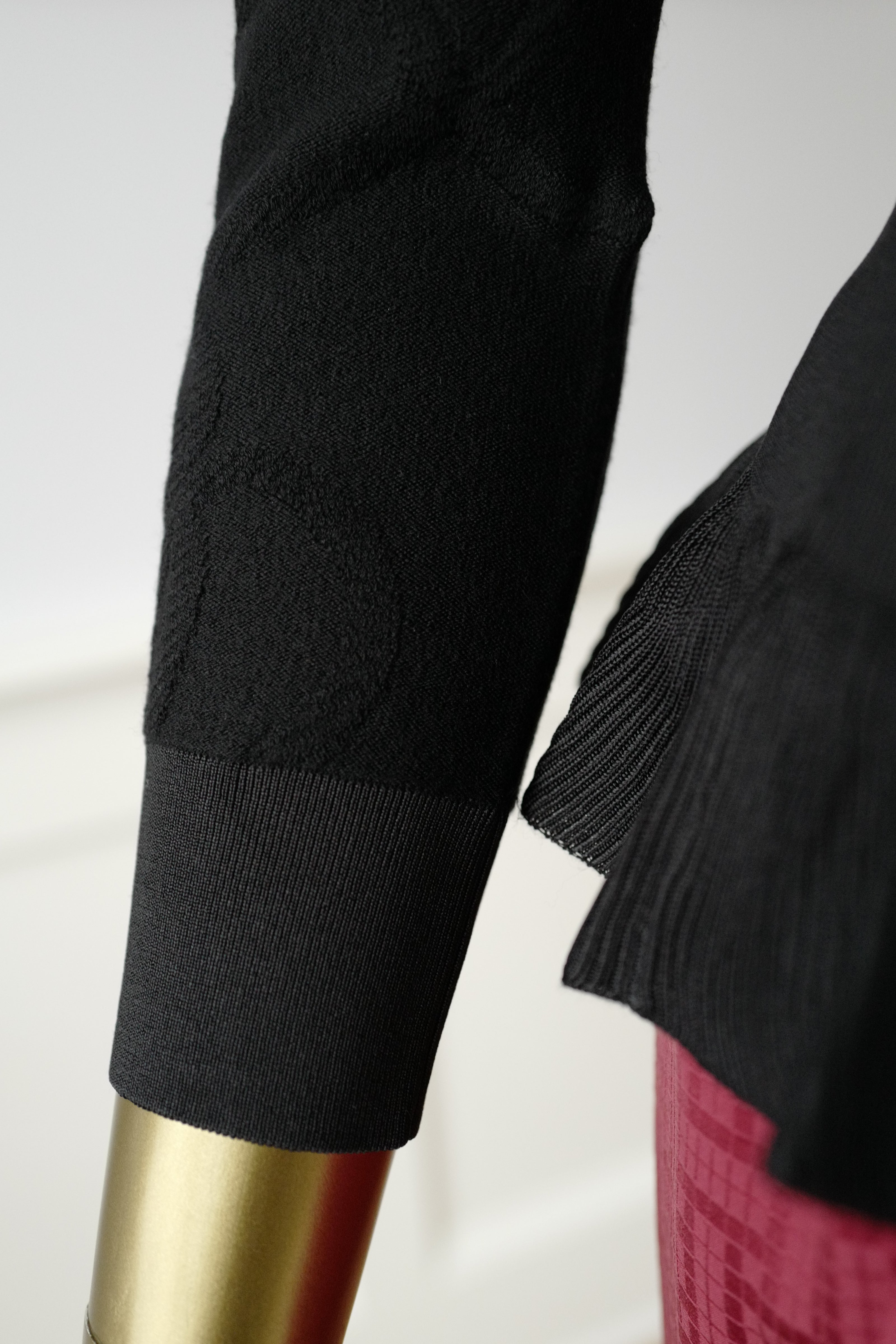 New Hermès Women’s Black Button Front Cardigan with Pleated Hem Size 36