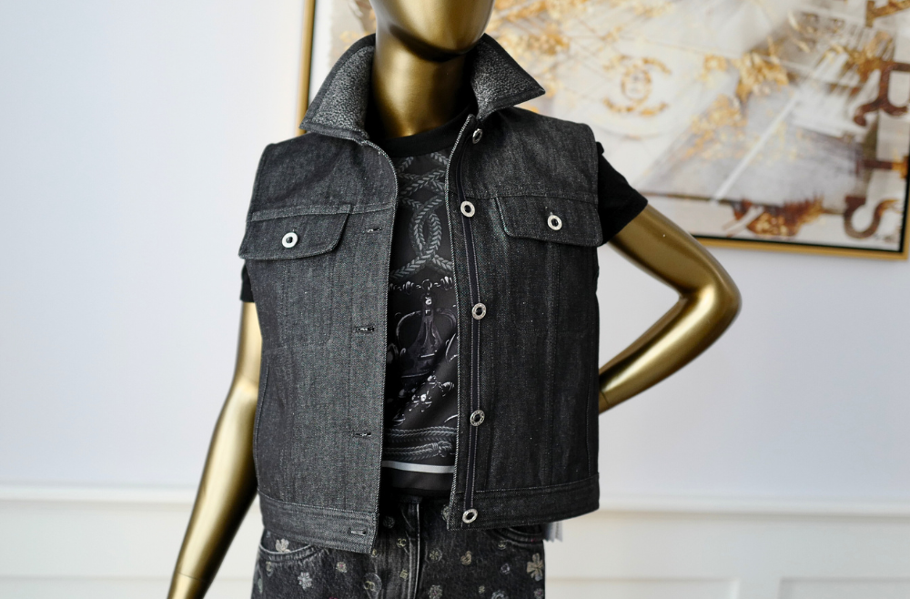 Hermès Sleeveless Vest Jacket Natural Pigment Denim Gris Carbone Size 38