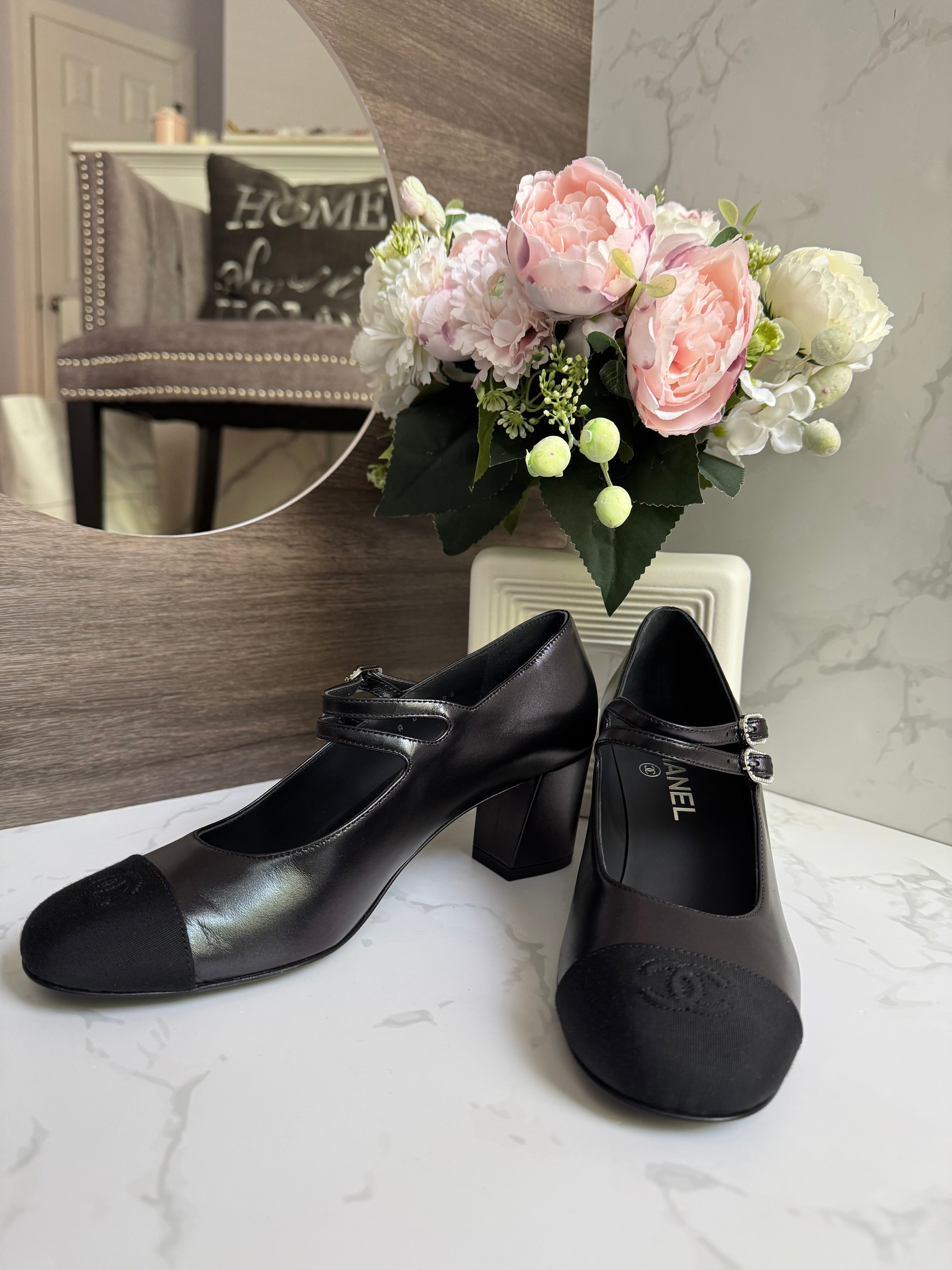 BNIB Chanel 24S Mary Jane Heels In Black Leather size 38.5 $1350