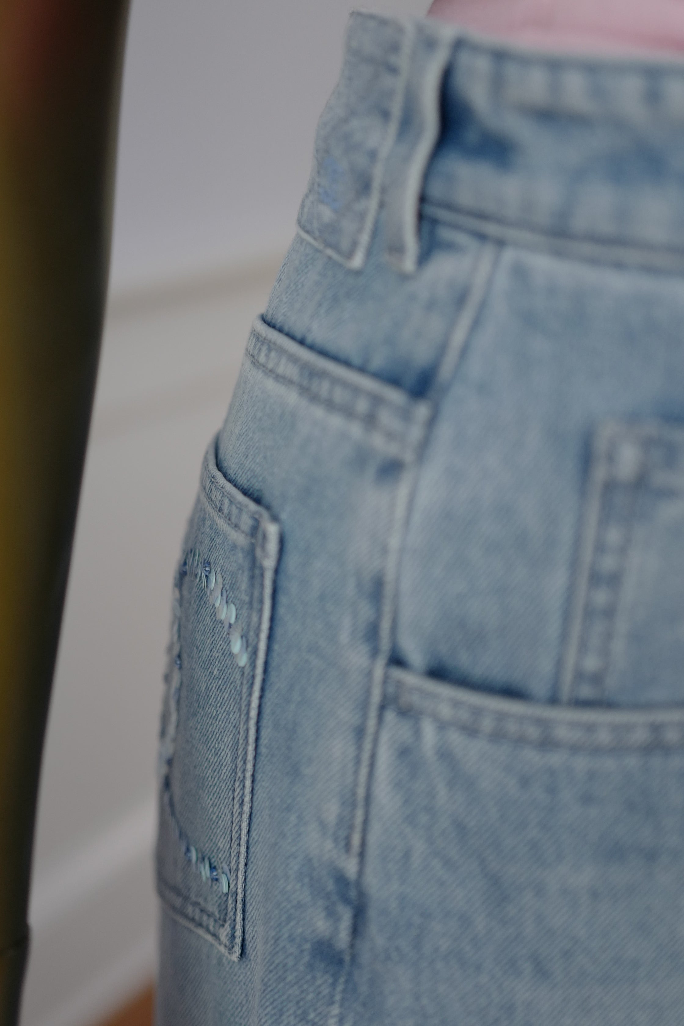 Chanel Printemps 25S CC Sequins Denim Jeans Wide Leg size 38