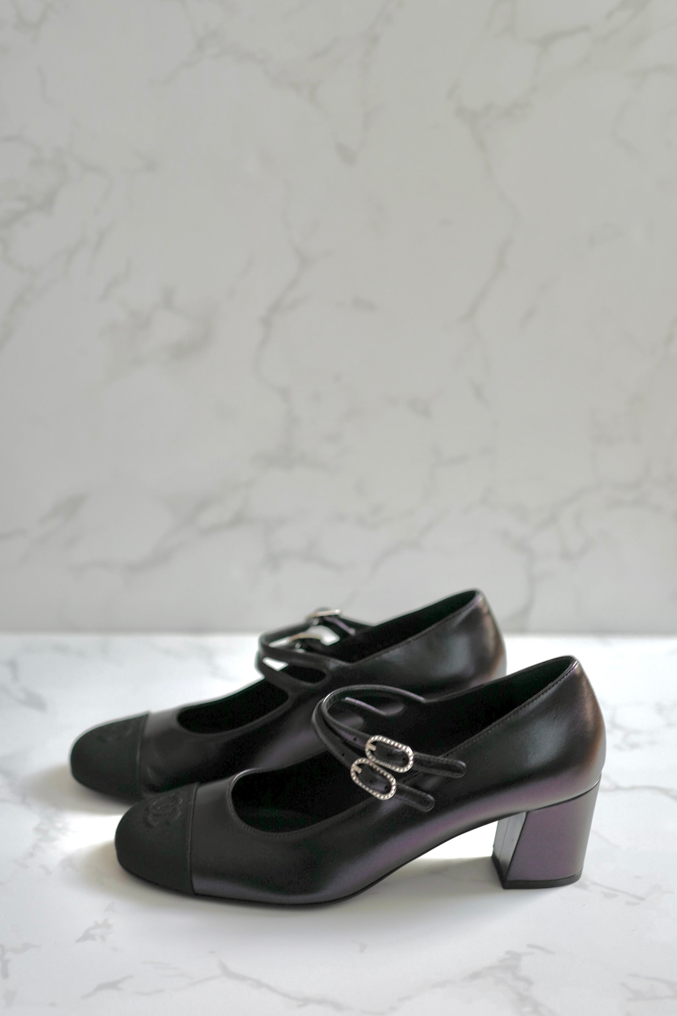 BNIB Chanel 24S Mary Jane Heels In Black Leather size 38.5 $1350