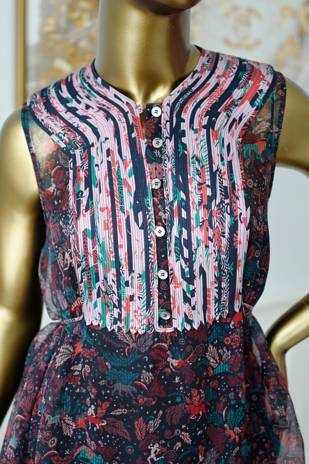 Hermes Silk Blouse Ennobli A Plastron Ox Bleu Marin Sleeveless 36 NEW Two Pcs