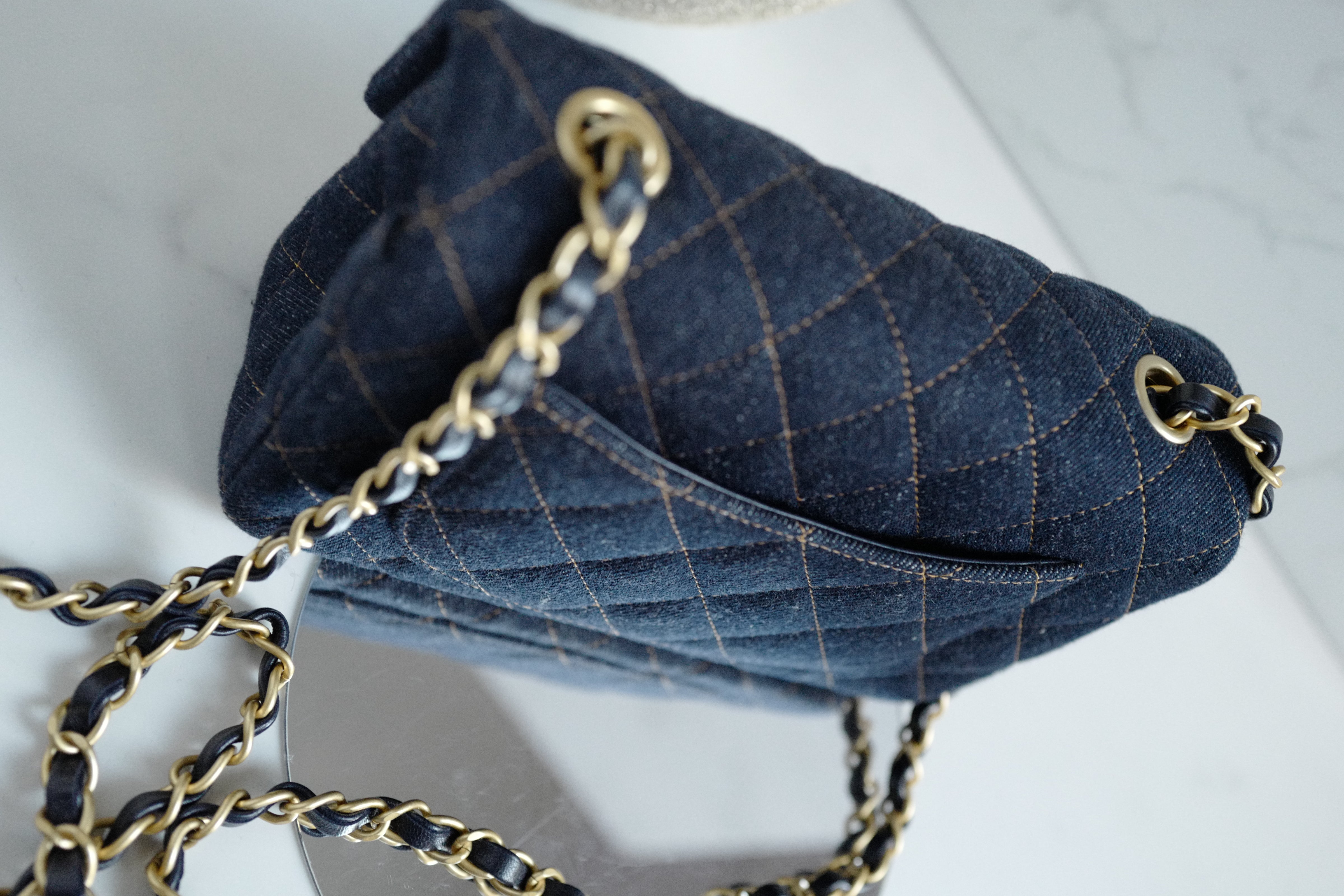 BNIB Chanel 25c Classic Mini Flap Bag in Denim Dark Blue Gold Hardware