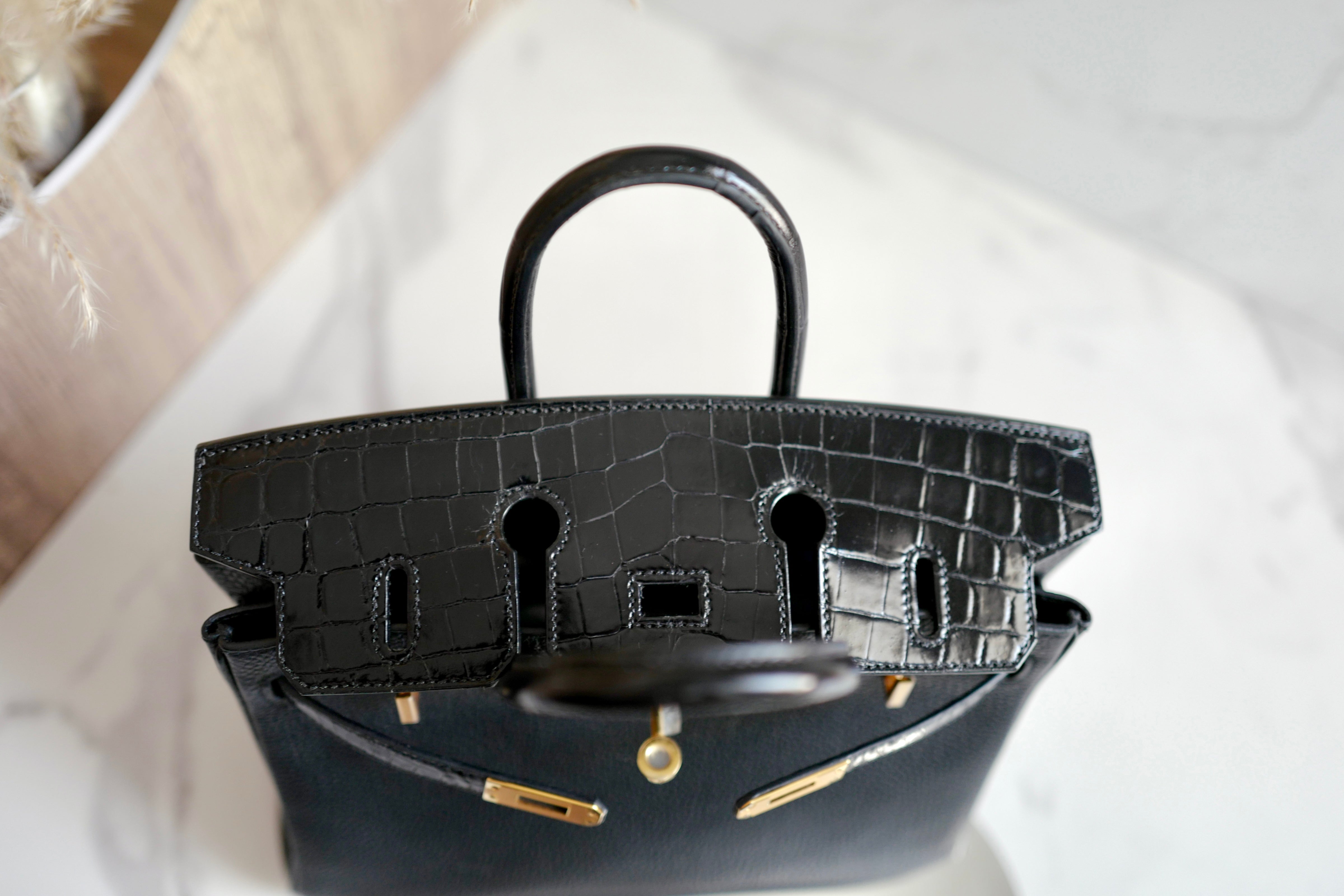 Hermes Birkin 25 touch shiny niloticus in noir/black gold hw Complete with Receipt