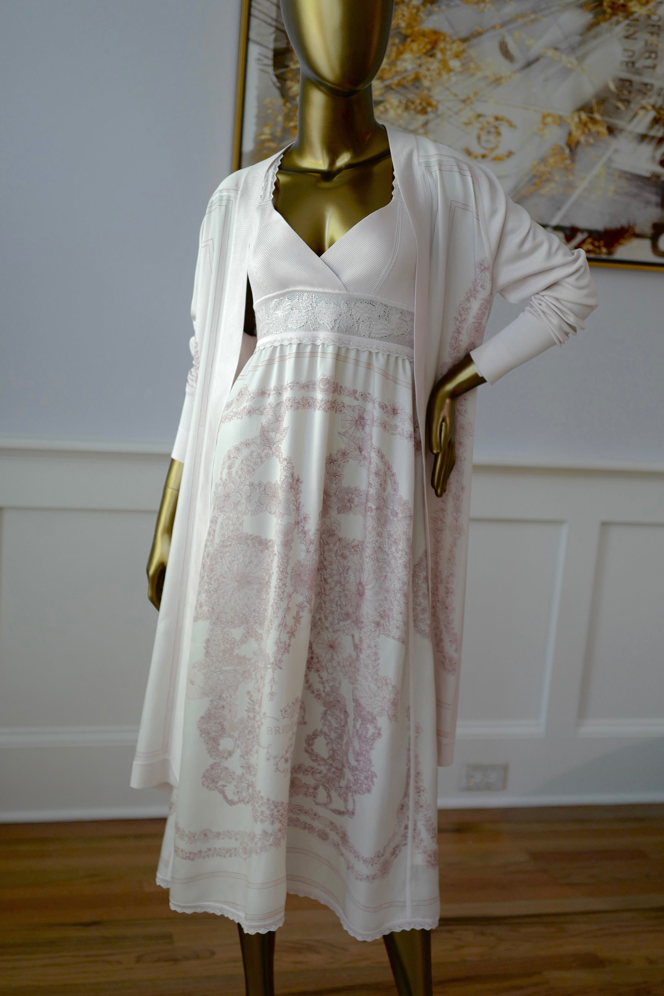 NEW Hermès "Brides de Gala en Fleurs" long-sleeve twillaine– Rose Pâle Pink- Size 34 $5K Retail