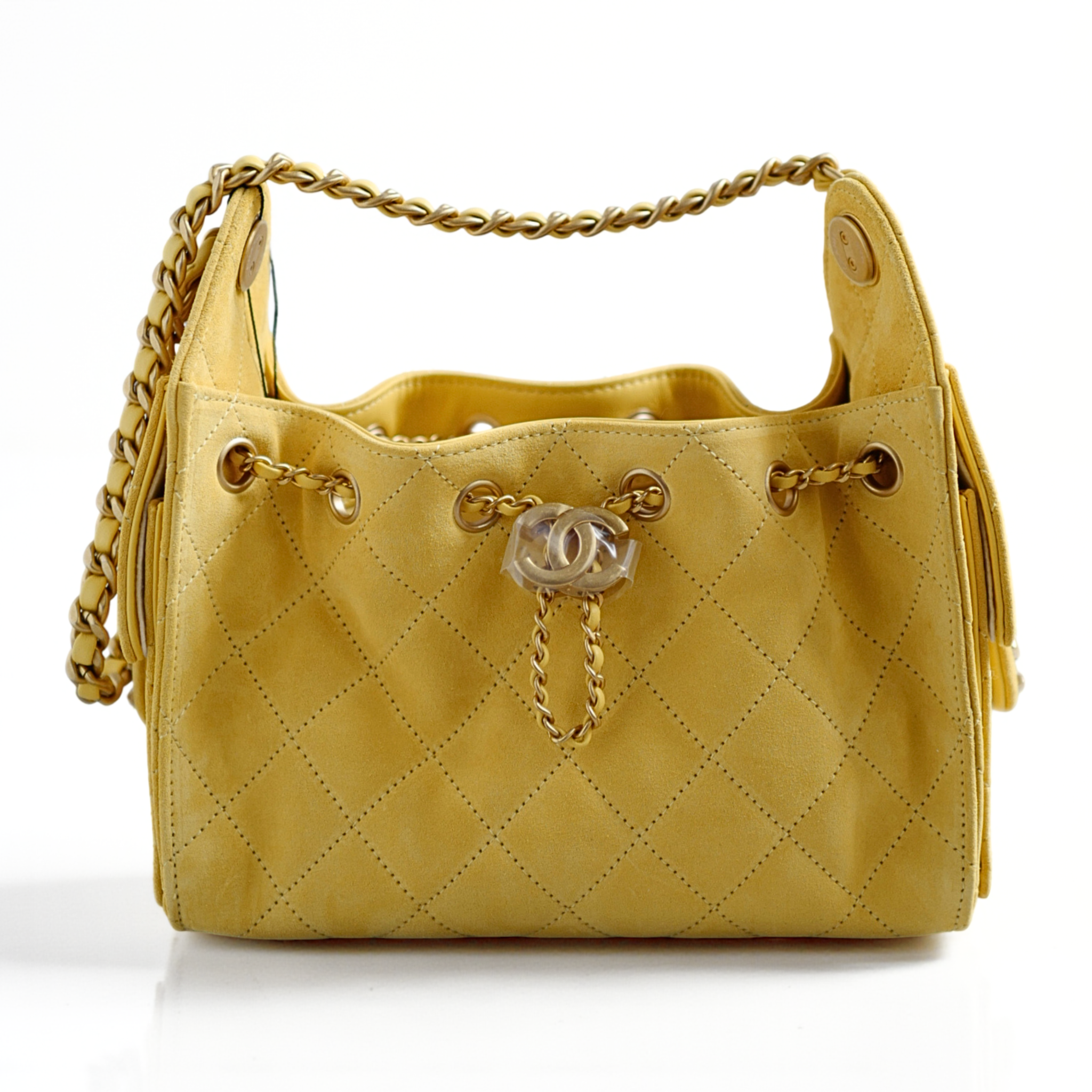 NEW Chanel 26C Mini Hobo Shoulder Bag in Yellow Suede with Gold Hardwa