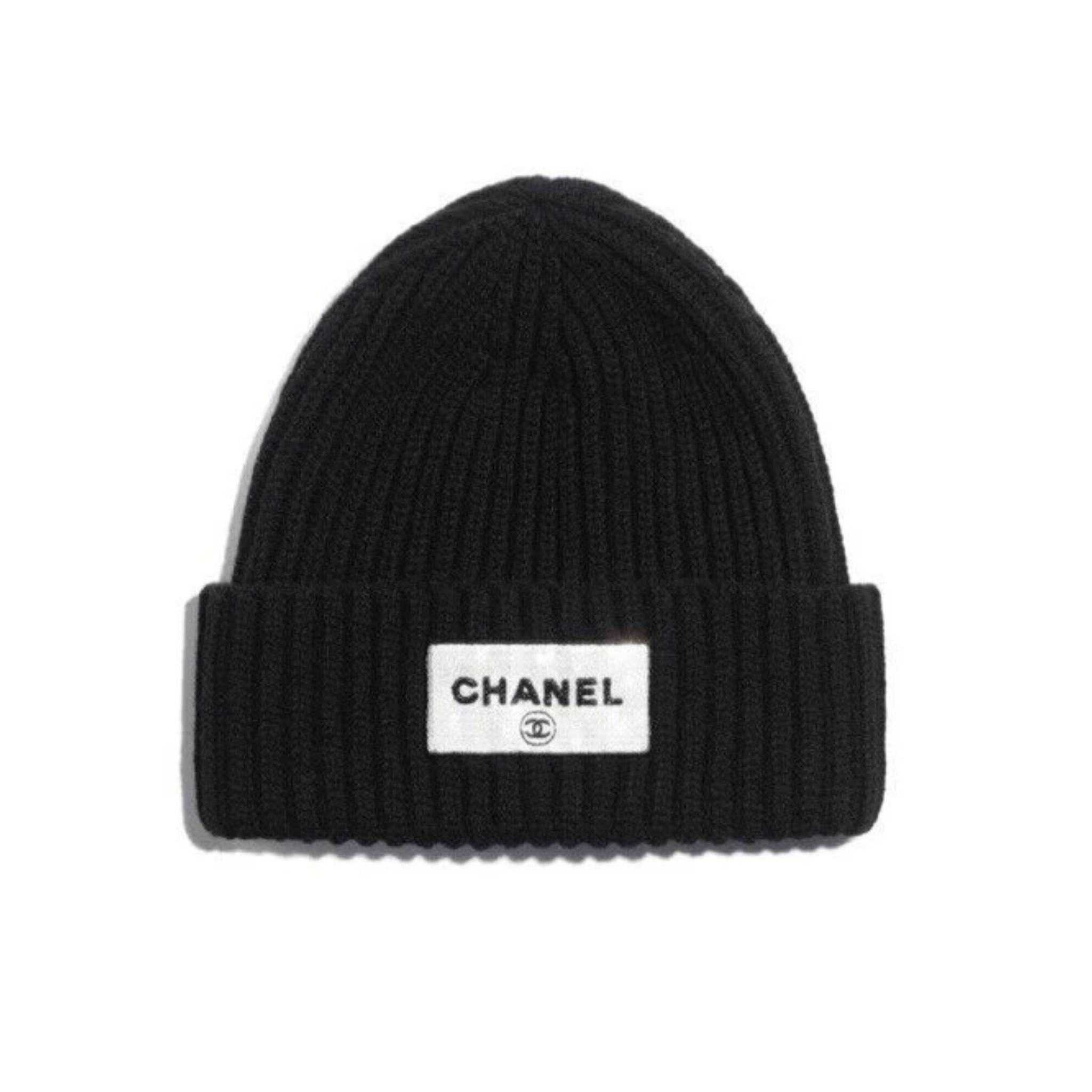 Chanel Black Cashmere Beanie Sequin CHANEL Logo Hat New 23
