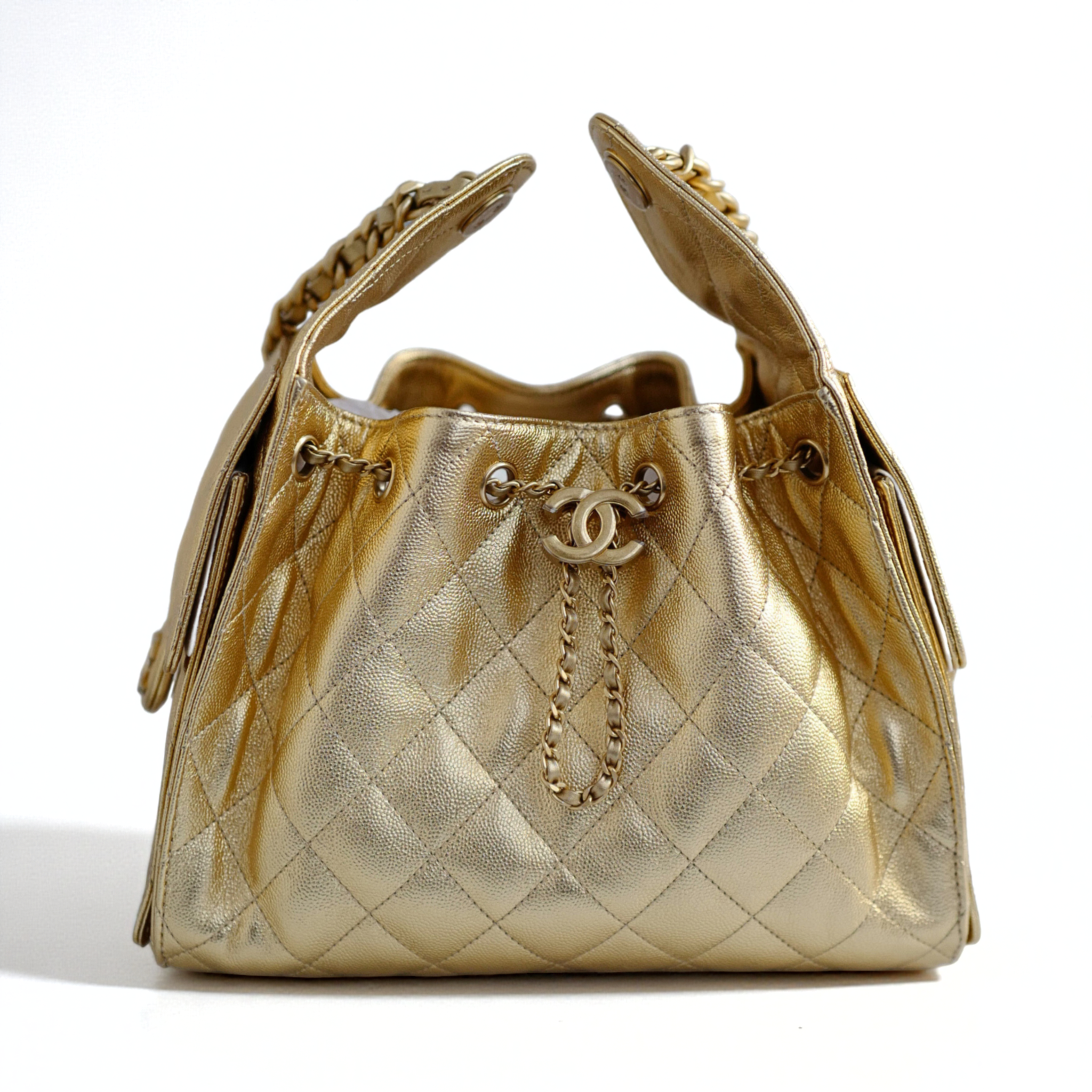 BNIB Chanel 26C Small Hobo Gold Metallic Grained Calfskin with Gold Ha