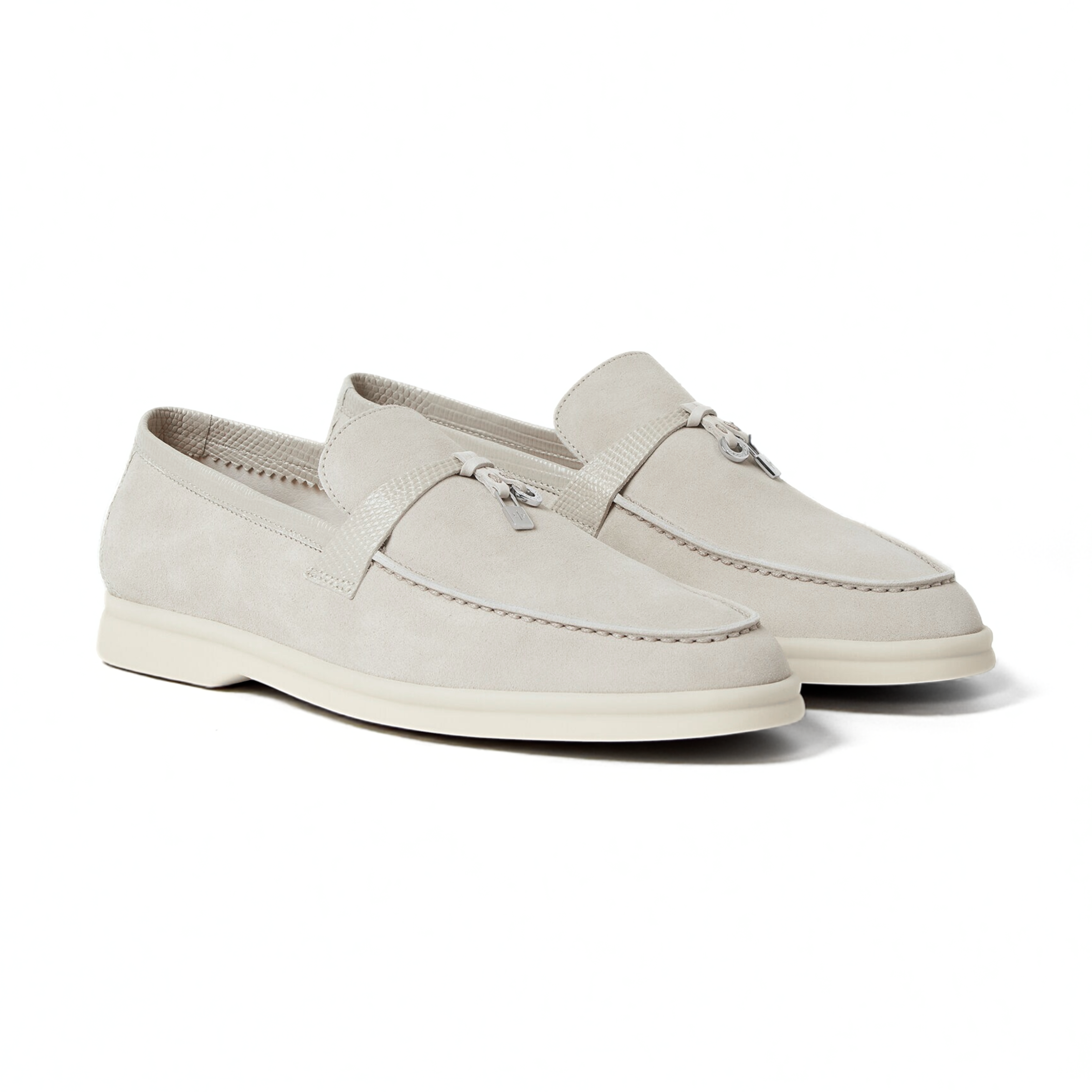 Loro Piana Pearl Walk Infinito Lizard Loafers Pearl Beige My Charms Size 36.5