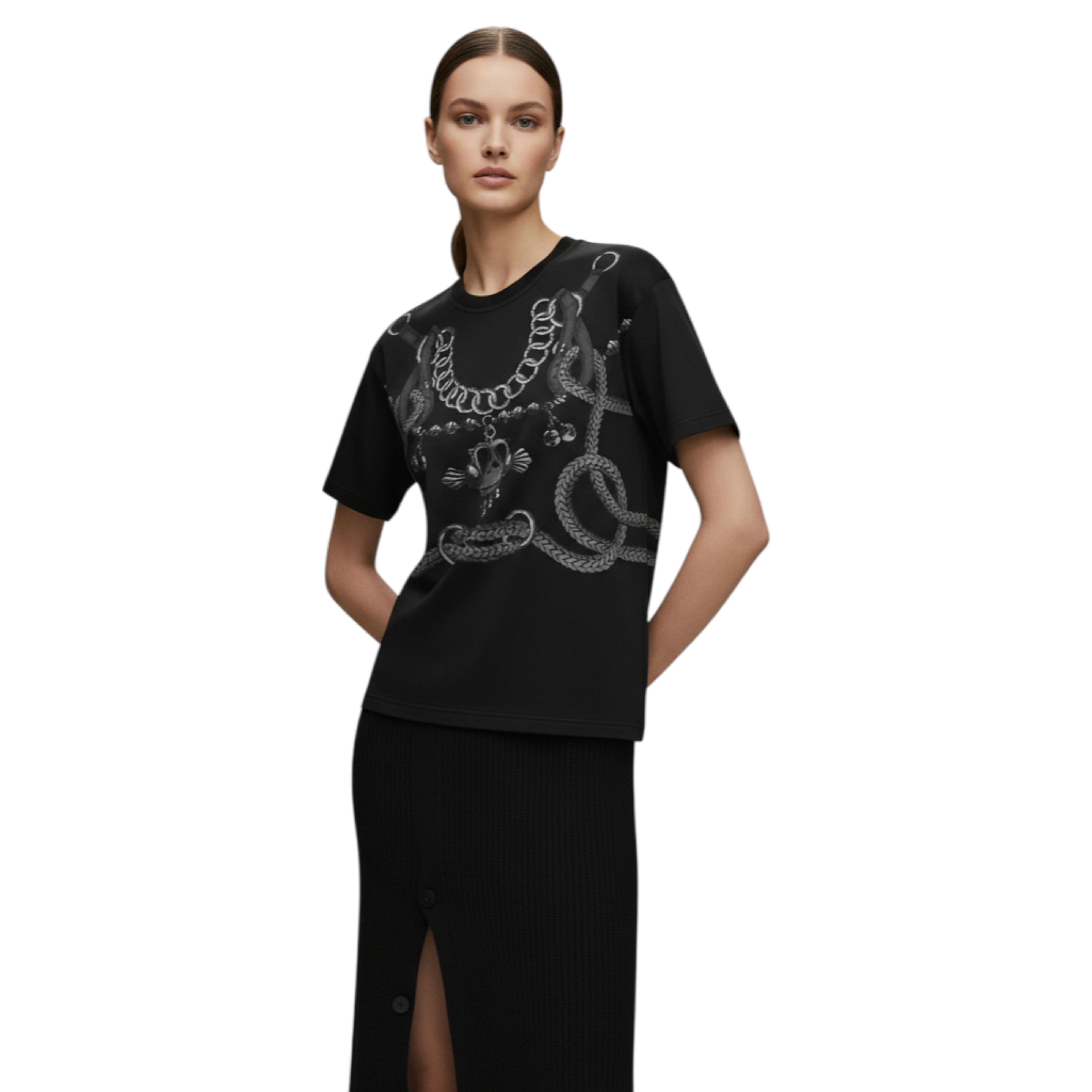 NEW Hermès Palefroi Remix Maxi Imprimé T-Shirt Black Cotton Size 36