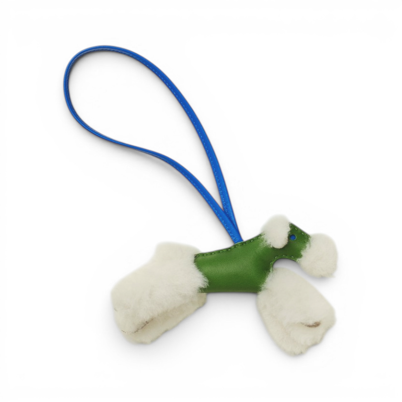 Hermès Budy Charm Écru/Vert Yucca/Bleu Hydra Merinos Wool Milo Lambskin