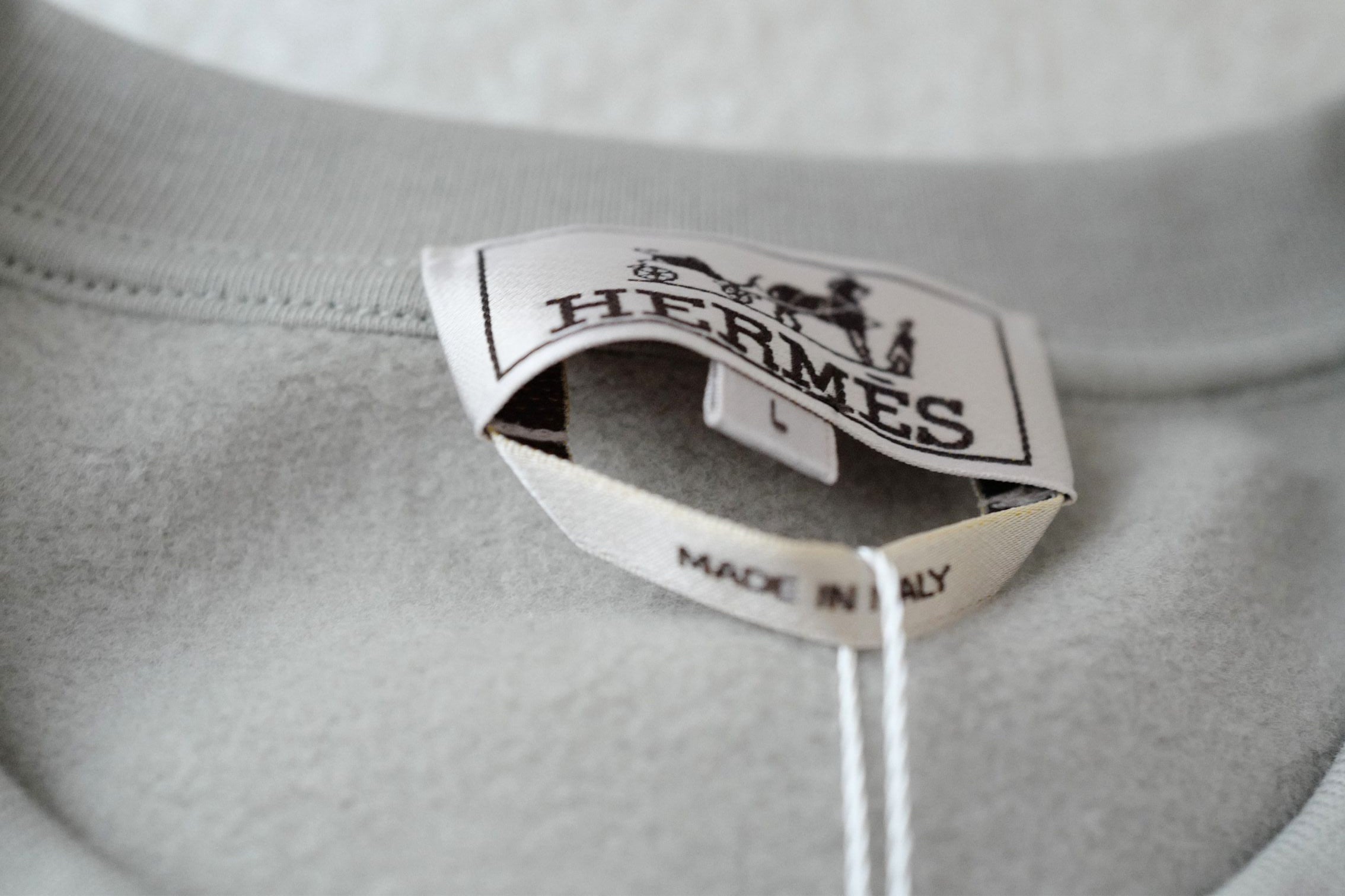 Hermès Ex-Libris Crewneck Sweater Mastic Cotton Size L