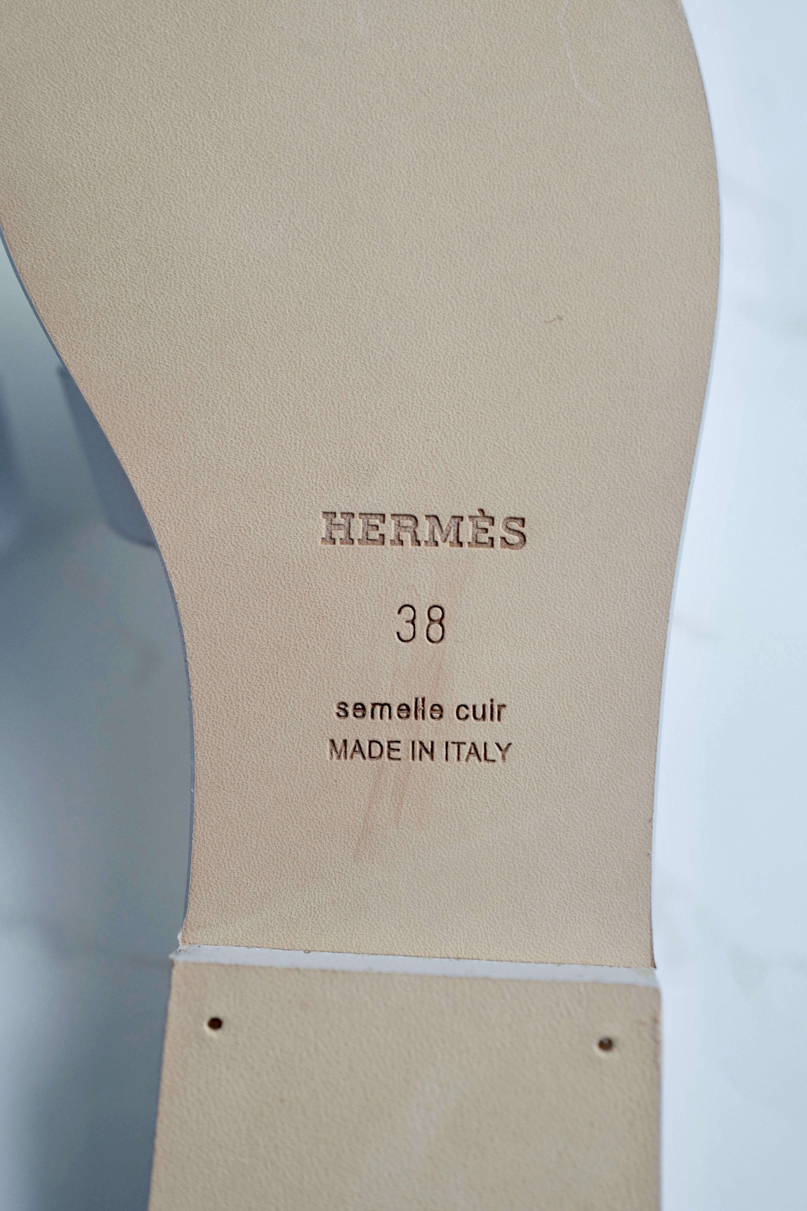 Brand New Hermès Oran Sandals in Blue Glacier Epsom Leather Size 38