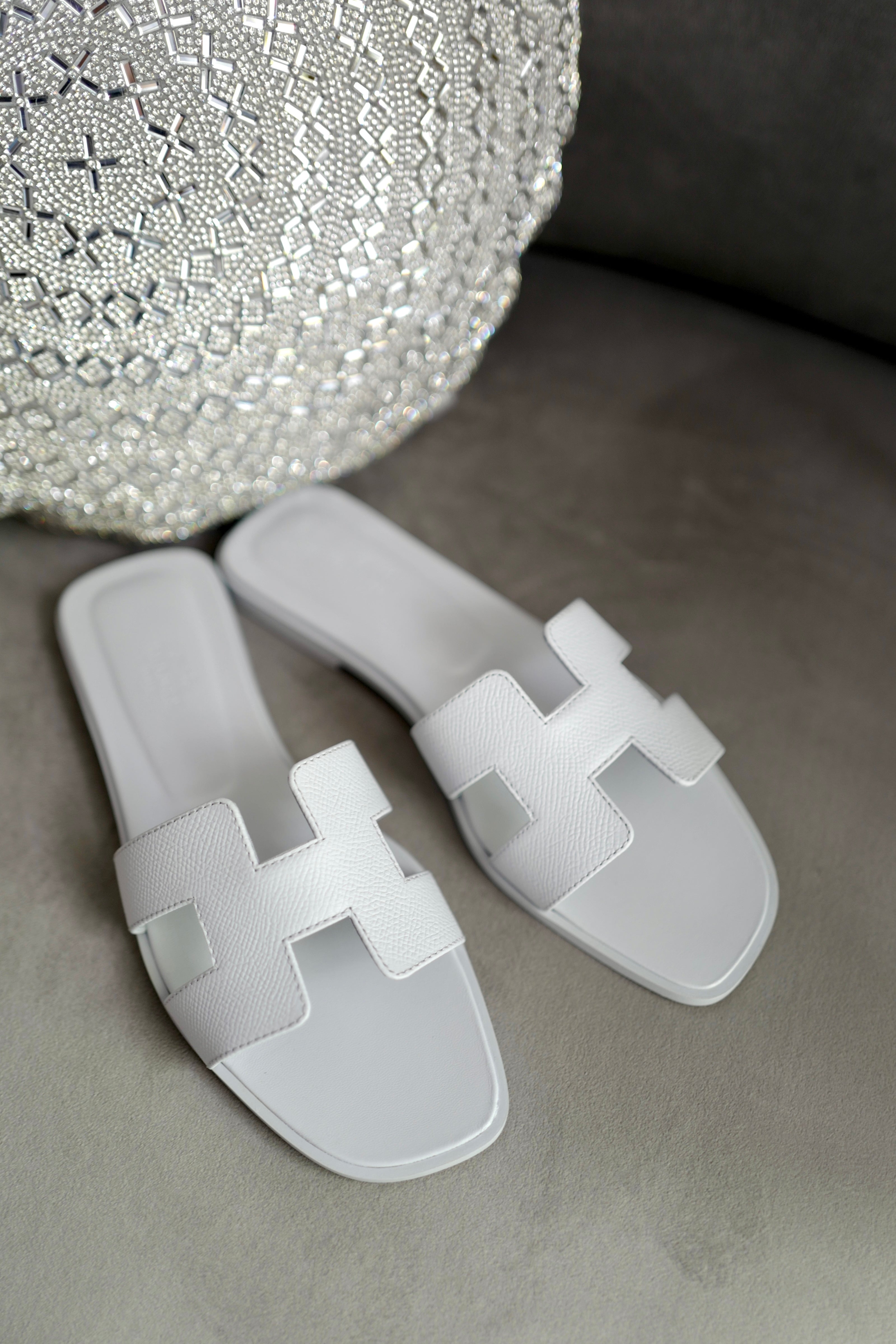 Brand New Hermès Oran Sandals in Blue Glacier Epsom Leather Size 38