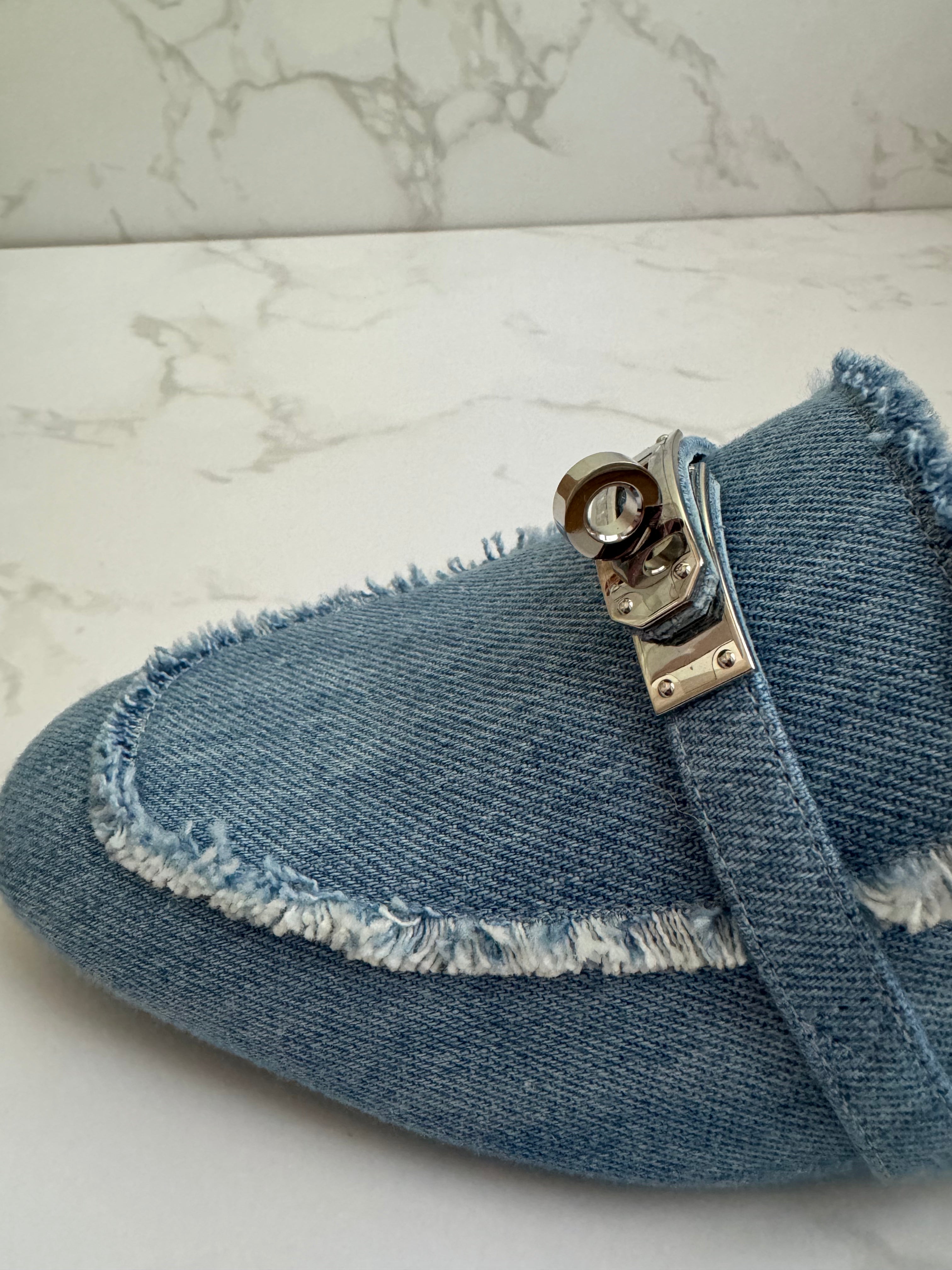 BNIB Hermes Women's Oz Mule Canvas in Denim Blue Clair with Palladium Size 38