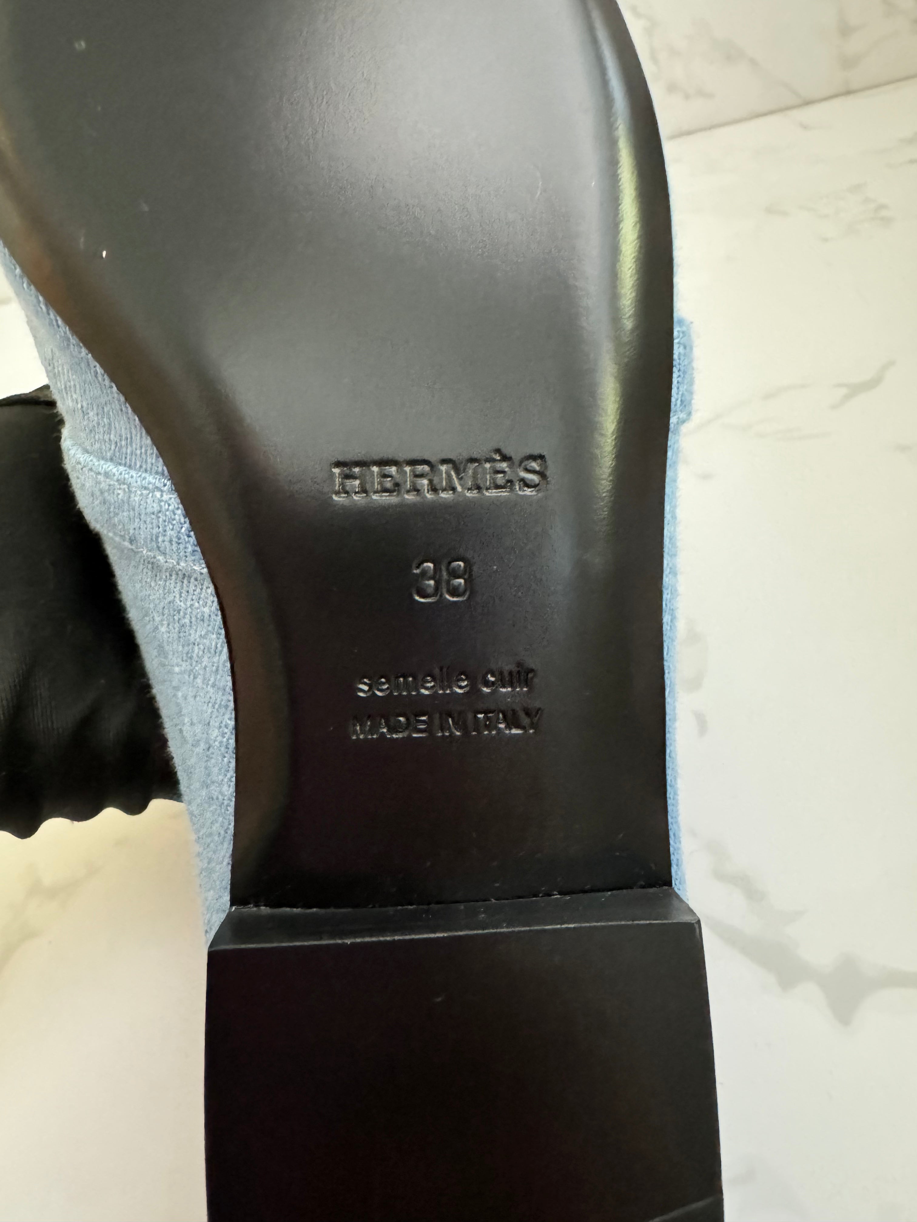BNIB Hermes Women's Oz Mule Canvas in Denim Blue Clair with Palladium Size 38