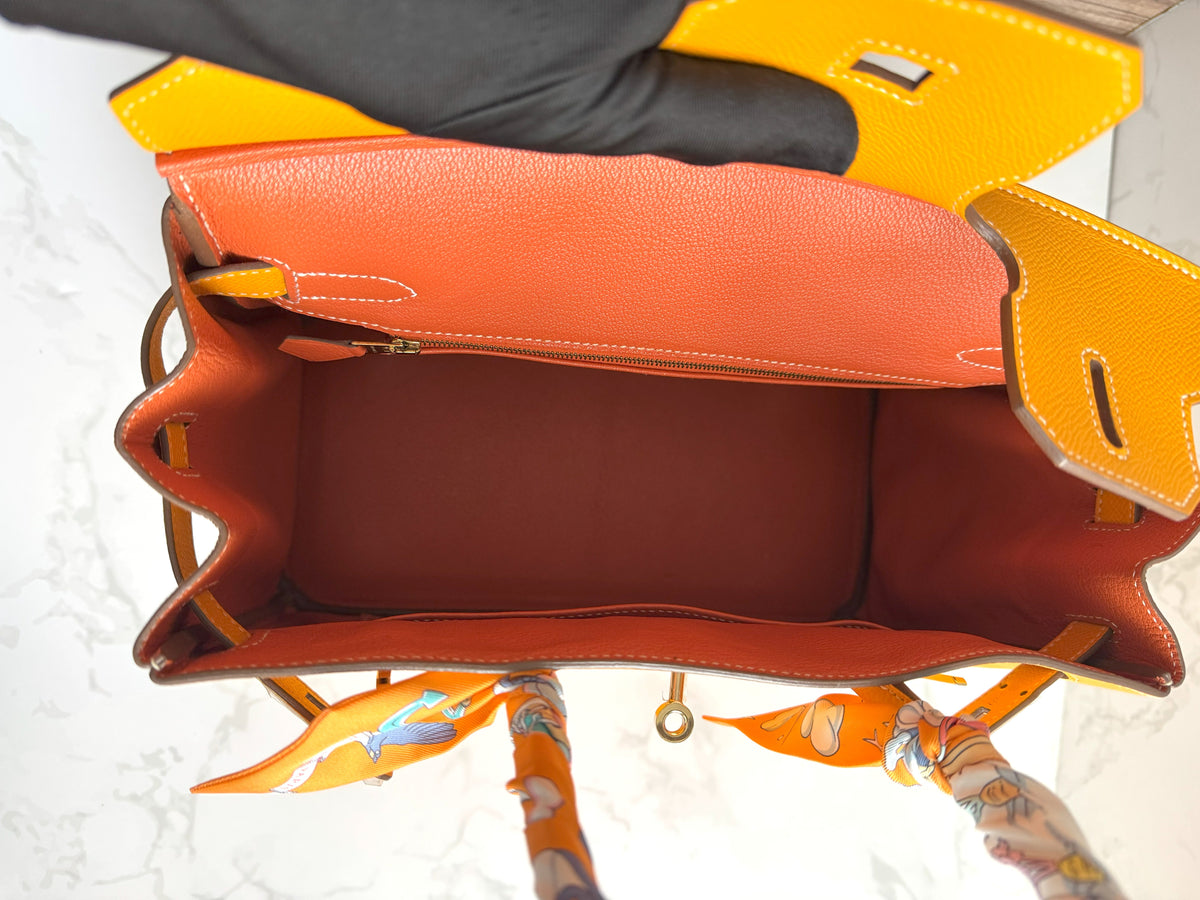Hermès Birkin 30 Jaune d'Or Epsom Leather Candy Edition Orange Inside & Gold HW