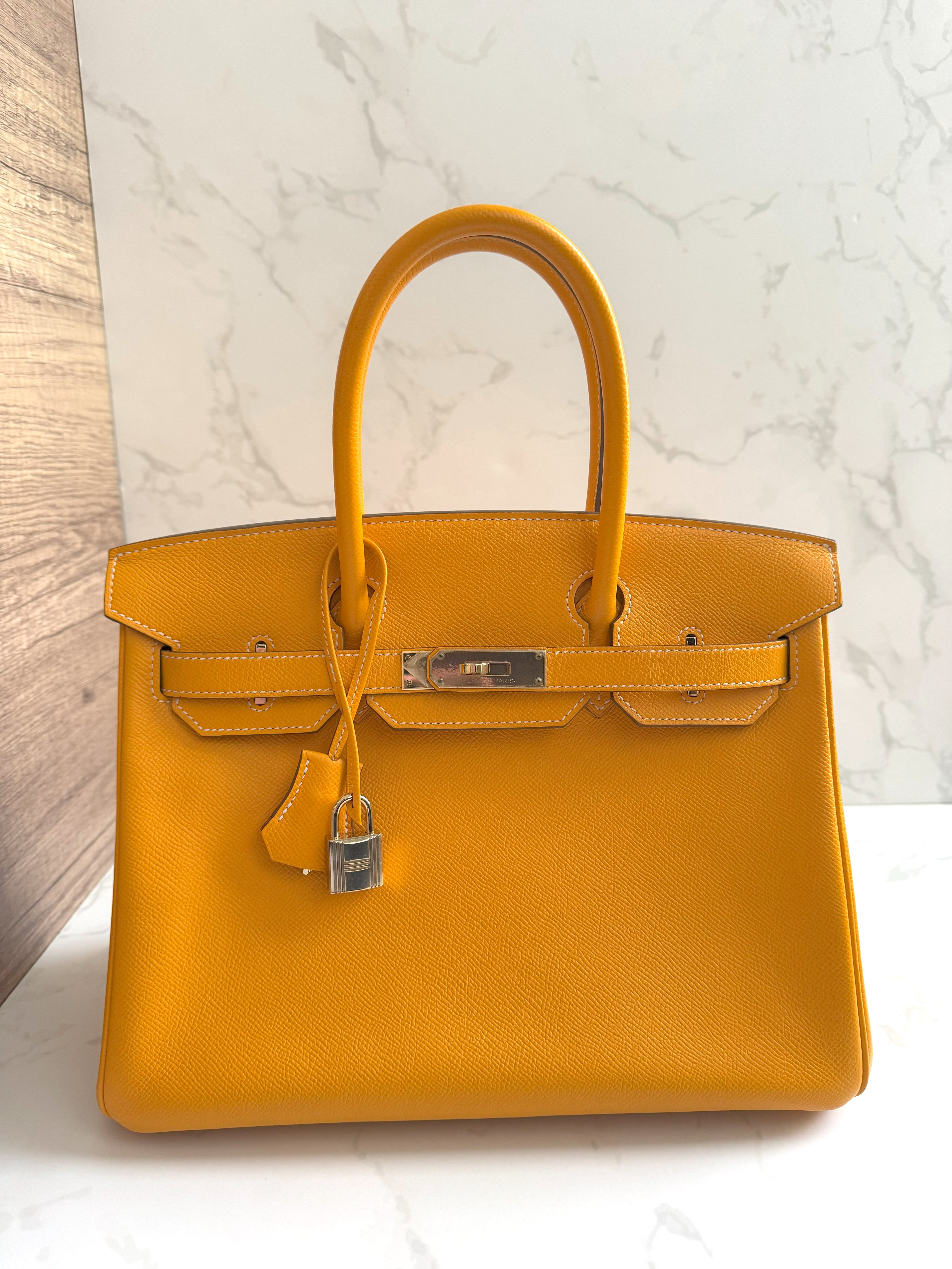 Hermès Birkin 30 Jaune d'Or Epsom Leather Candy Edition Orange Inside & Gold HW