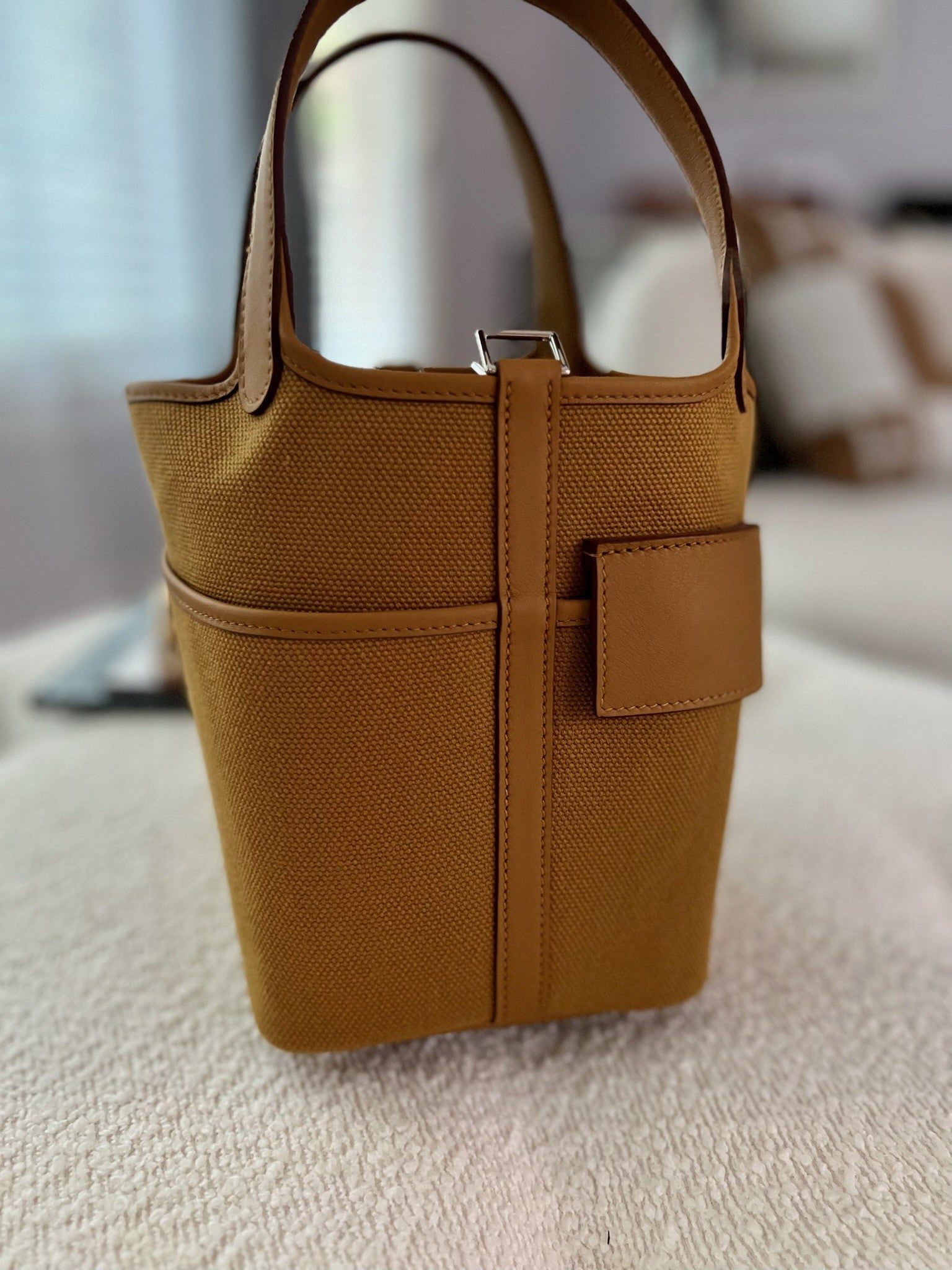 BNIB Hermes Picotin 18 Cargo in Sesame Palladium Hardware B Stamp