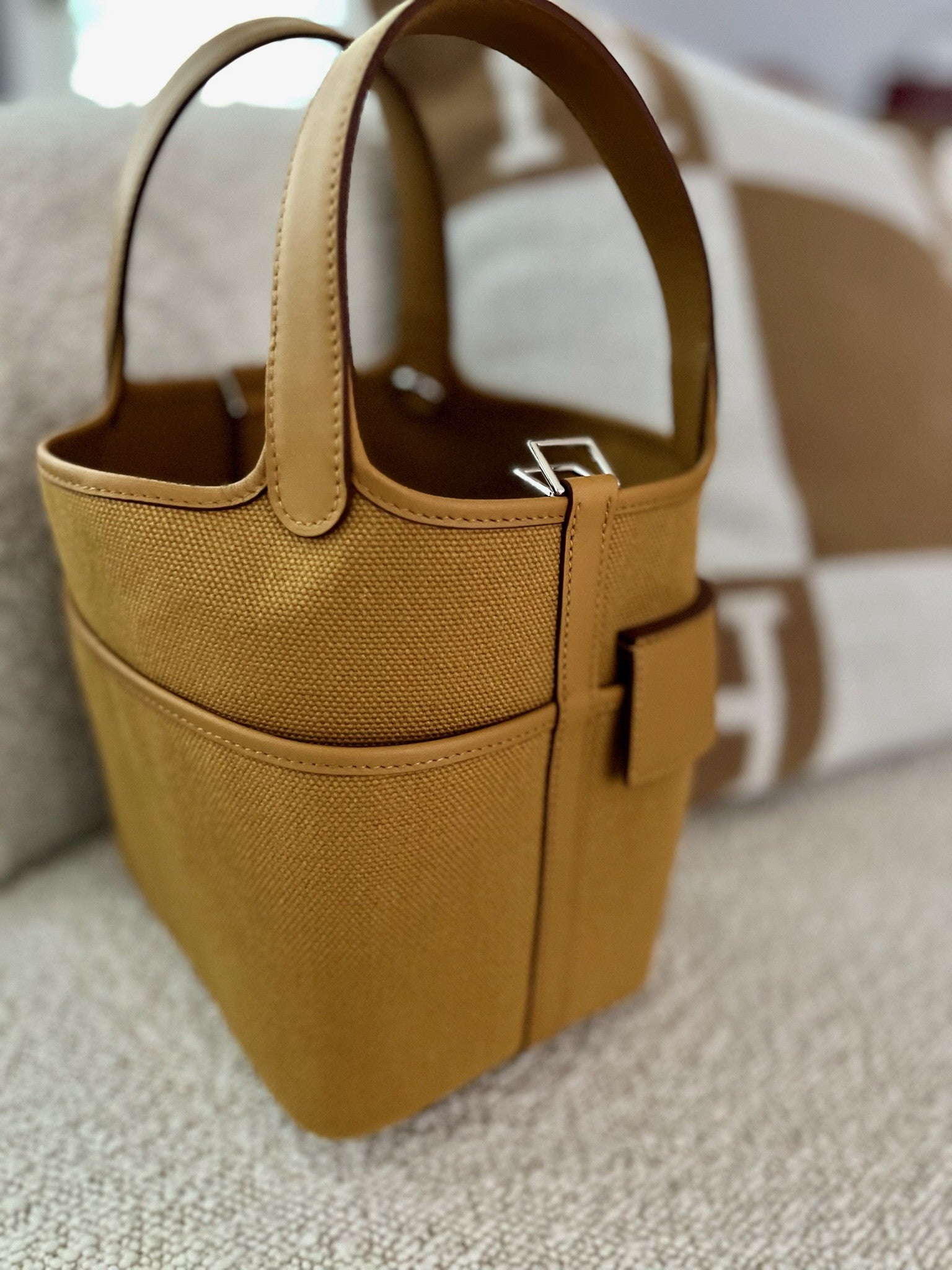 BNIB Hermes Picotin 18 Cargo in Sesame Palladium Hardware B Stamp