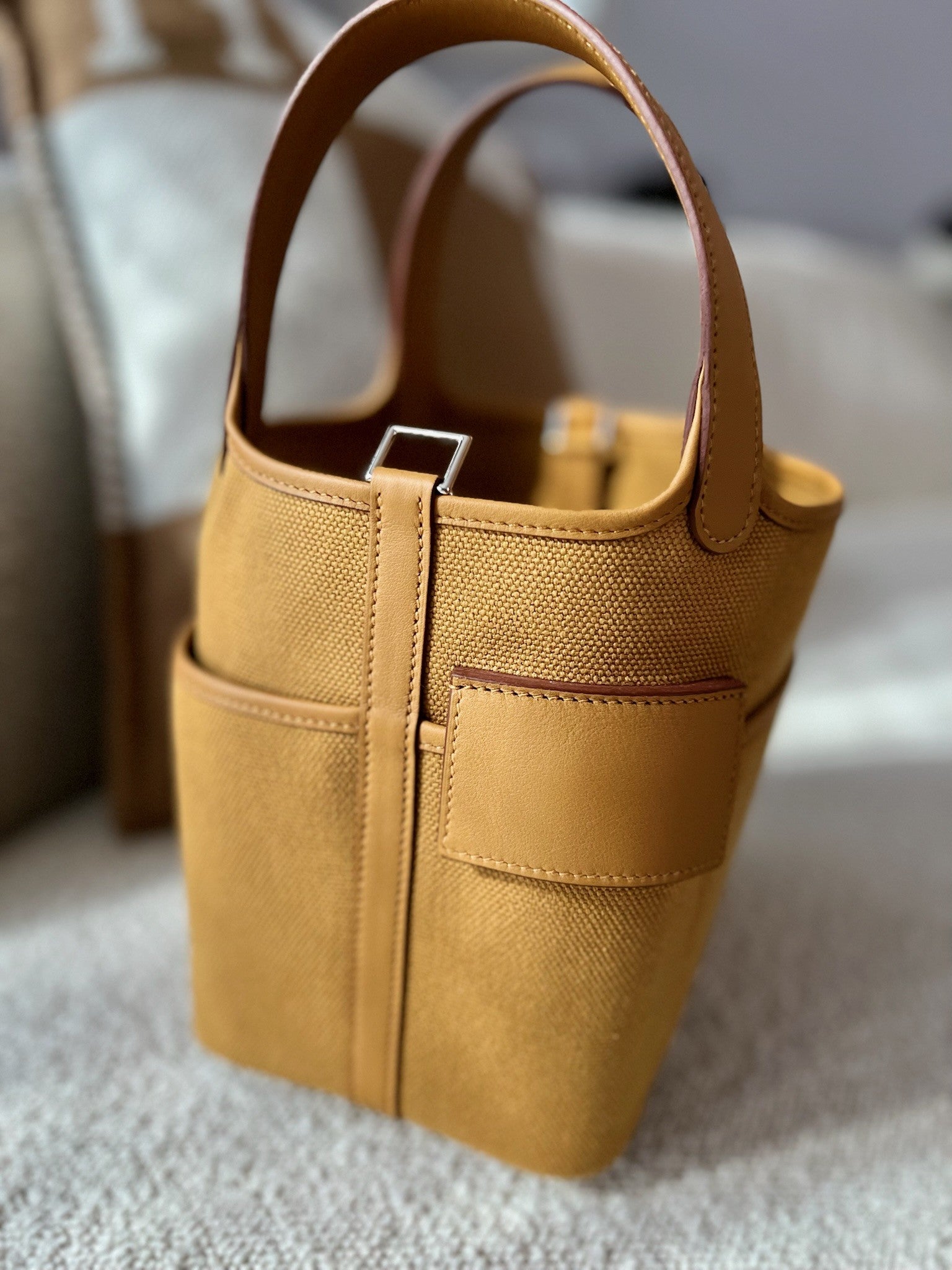 BNIB Hermes Picotin 18 Cargo in Sesame Palladium Hardware B Stamp