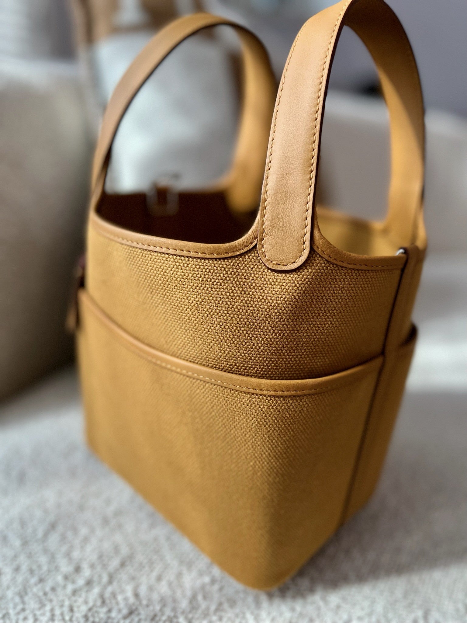 BNIB Hermes Picotin 18 Cargo in Sesame Palladium Hardware B Stamp