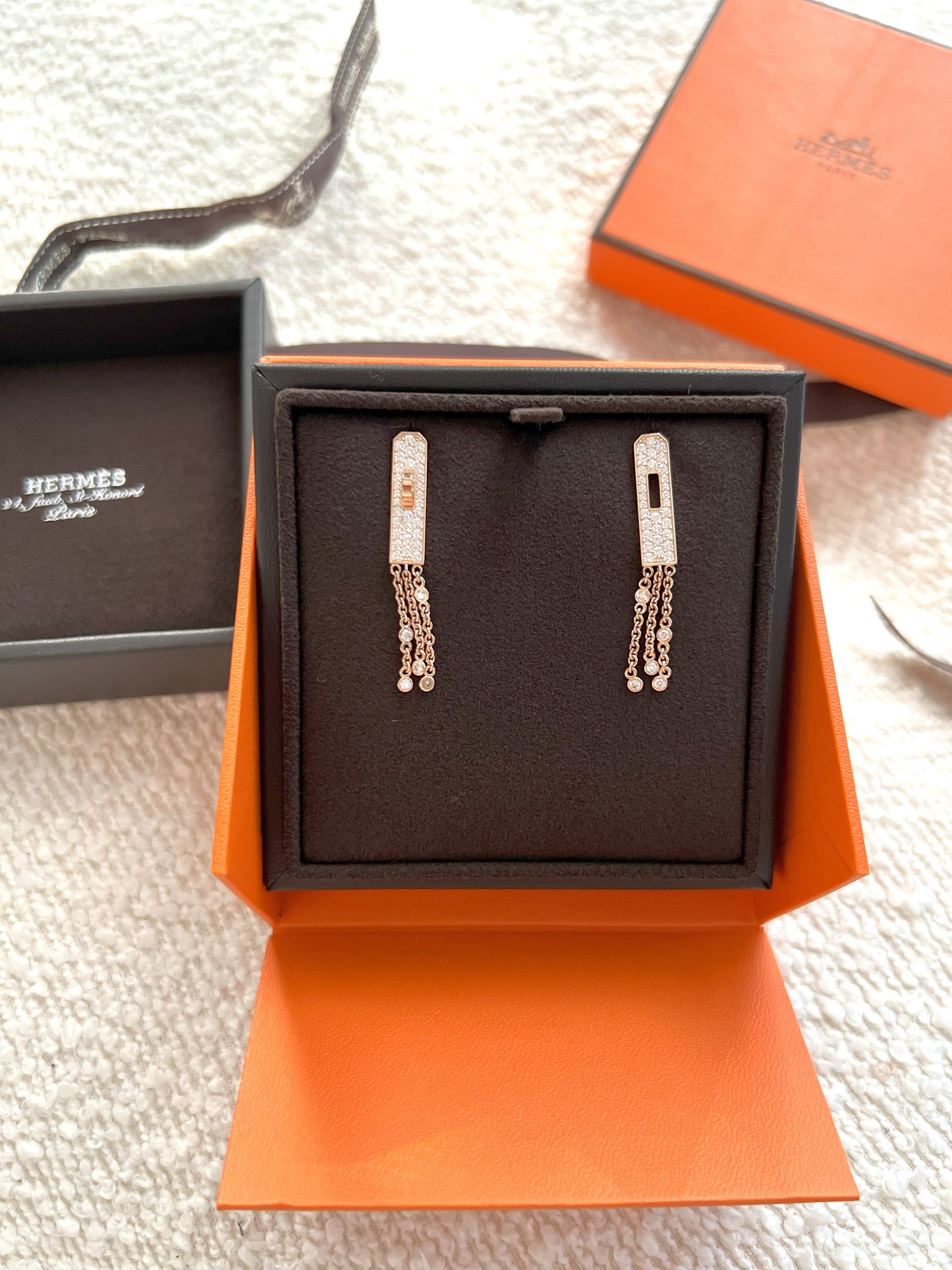 BNIB Hermes Kelly Gavroche Earrings Rose Gold With Diamonds