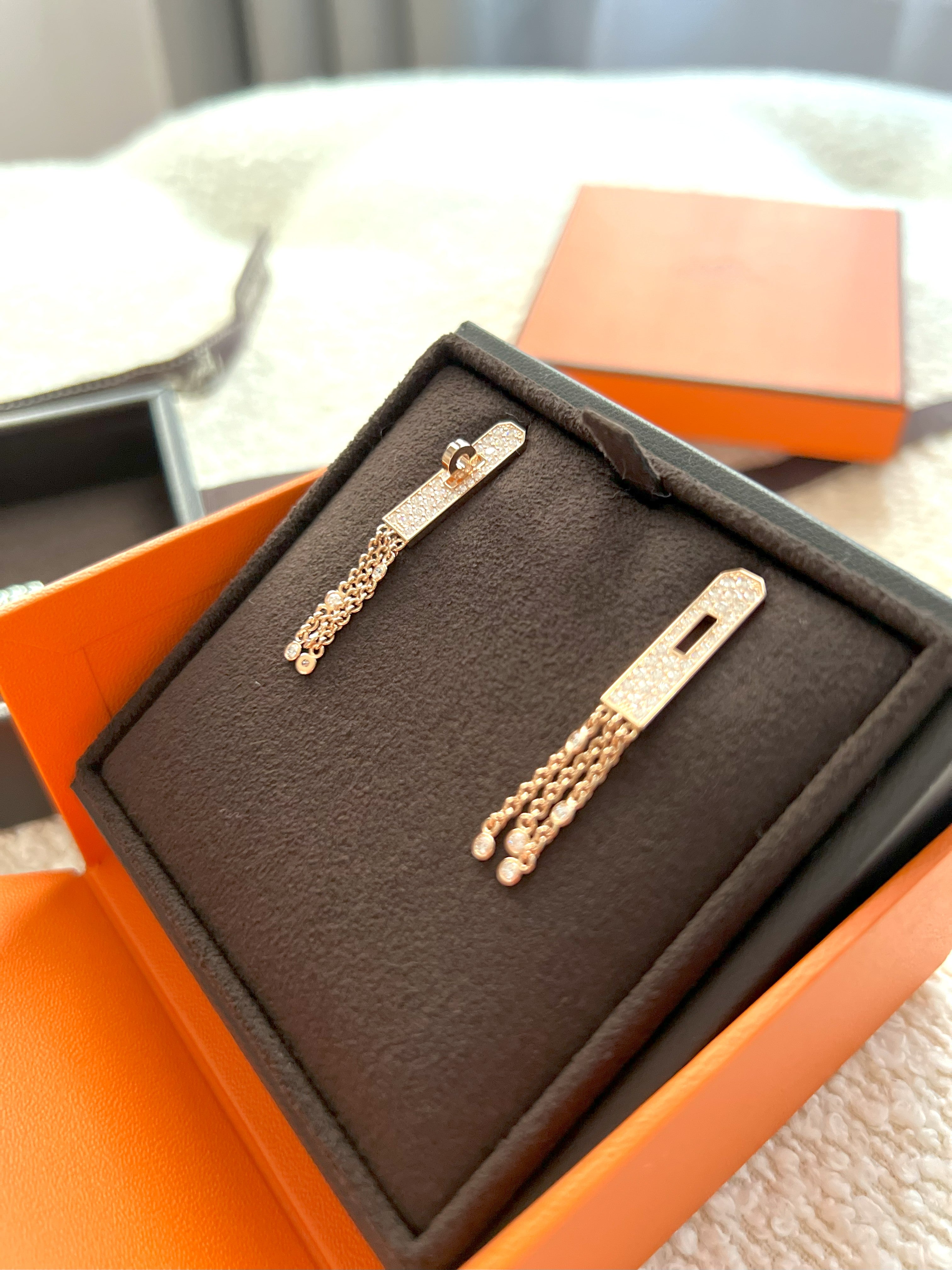 BNIB Hermes Kelly Gavroche Earrings Rose Gold With Diamonds