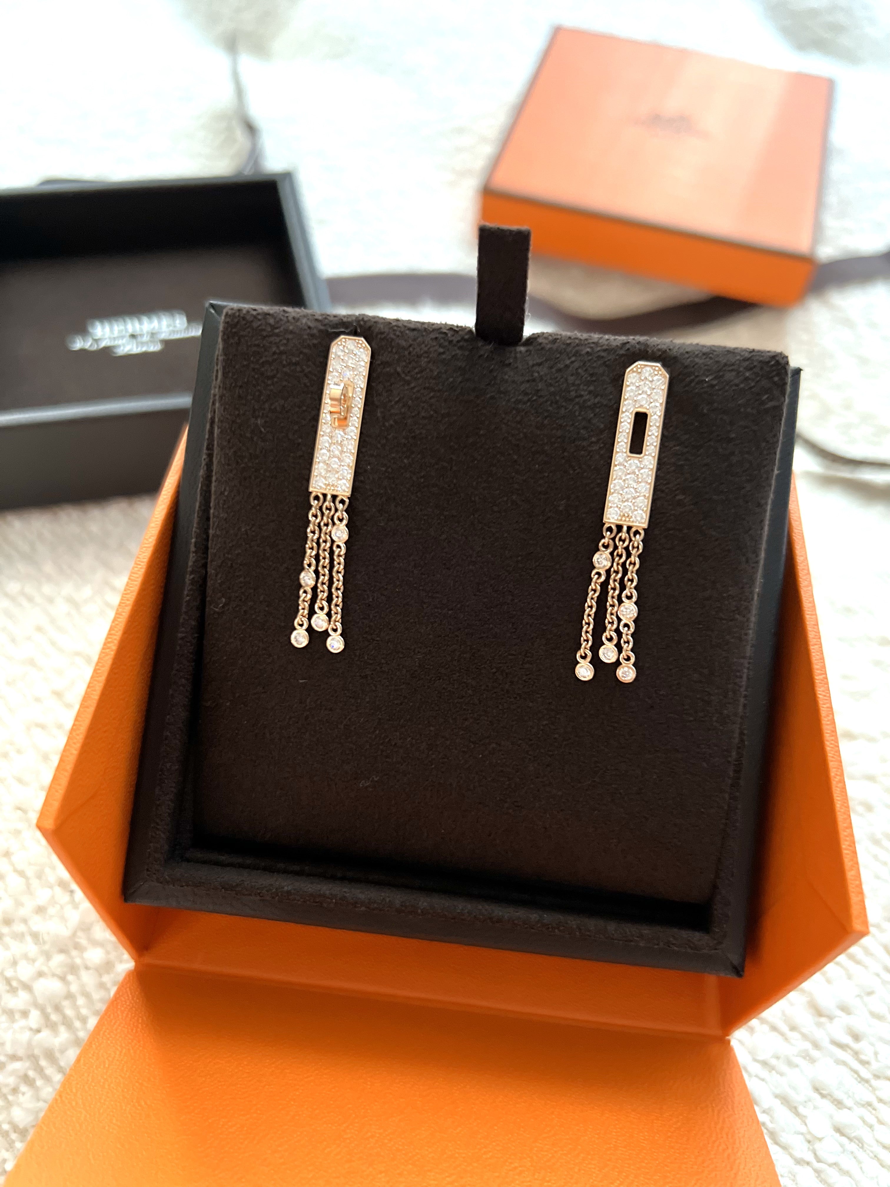 BNIB Hermes Kelly Gavroche Earrings Rose Gold With Diamonds