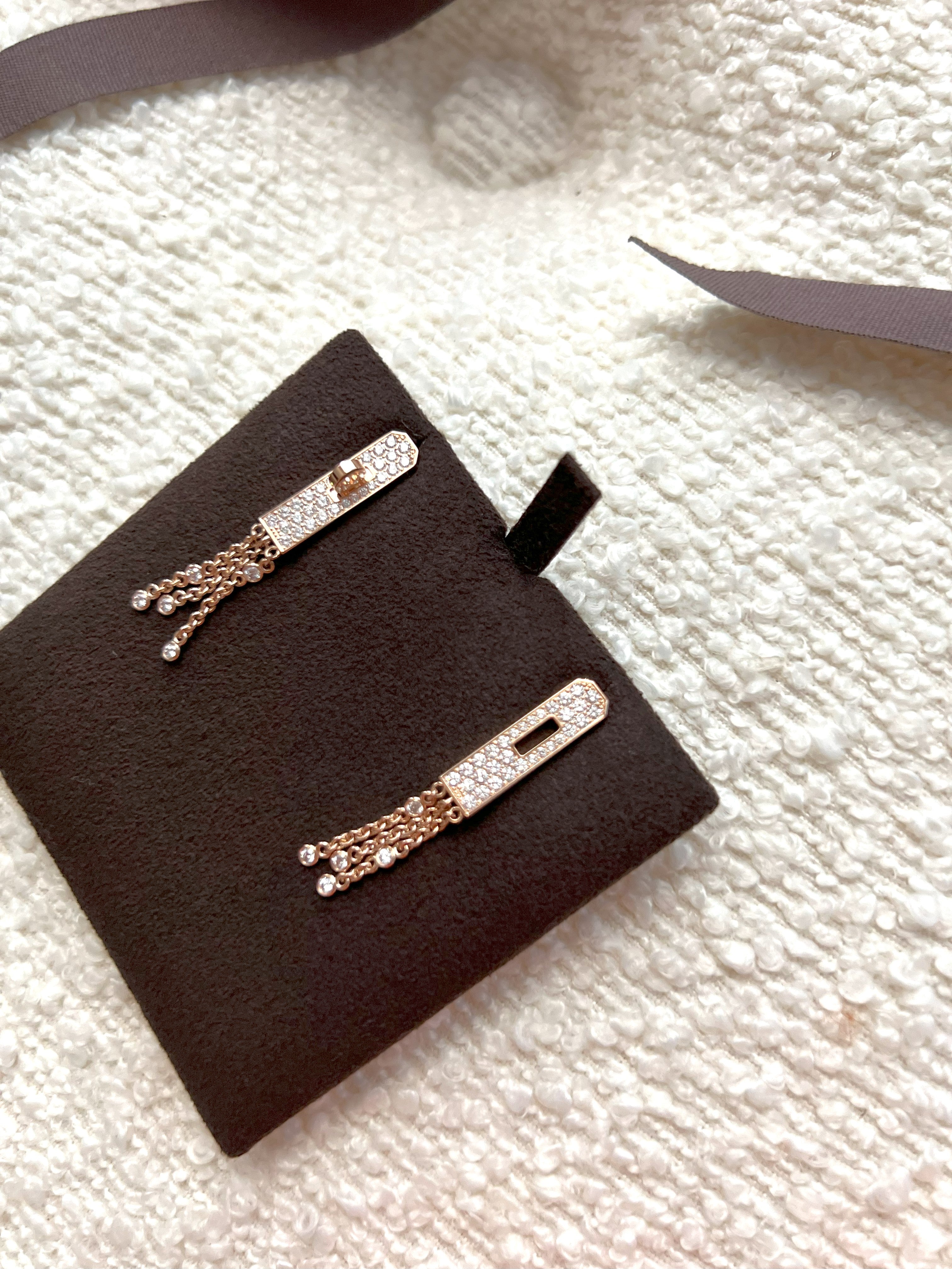 BNIB Hermes Kelly Gavroche Earrings Rose Gold With Diamonds