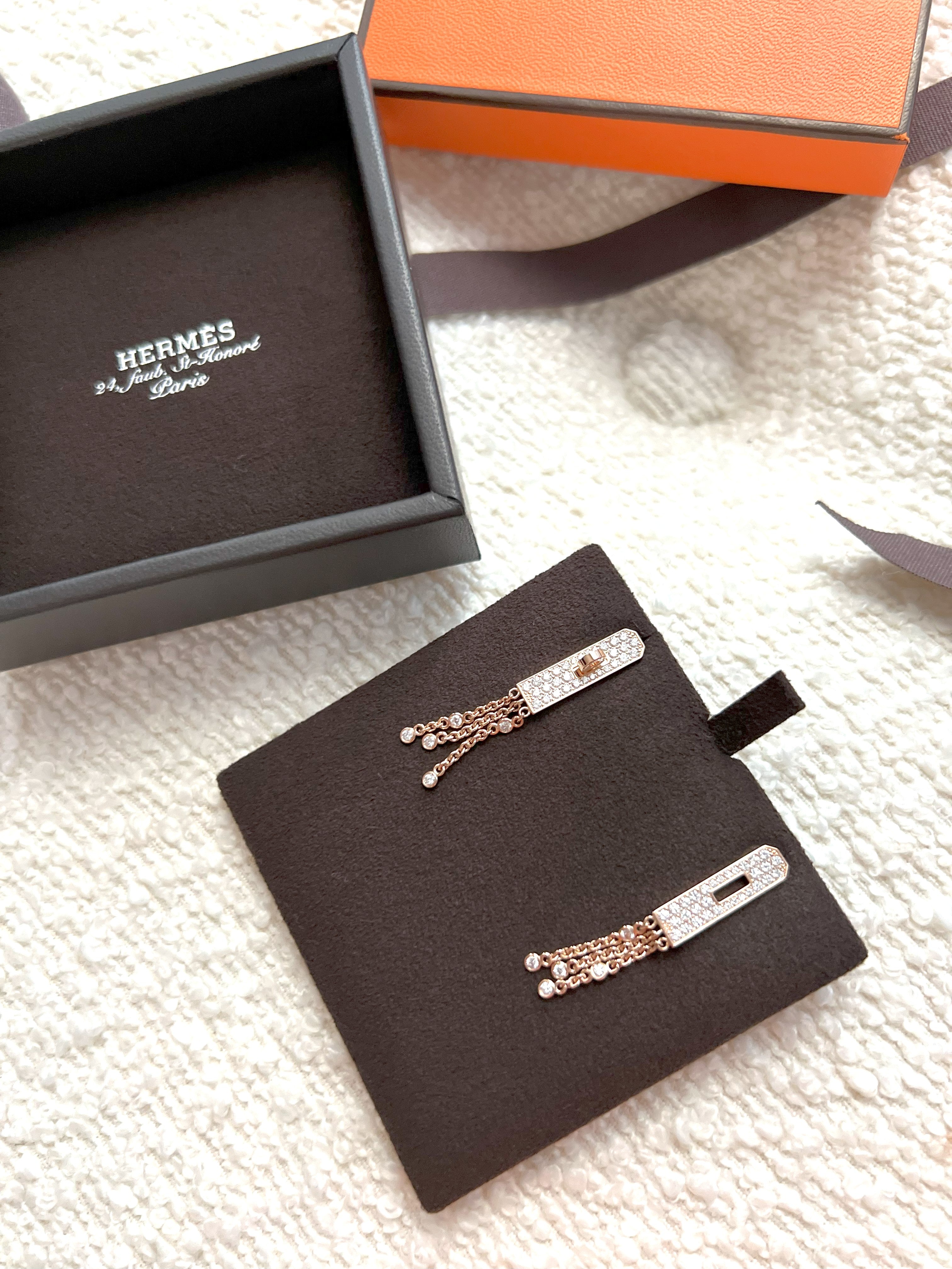 BNIB Hermes Kelly Gavroche Earrings Rose Gold With Diamonds