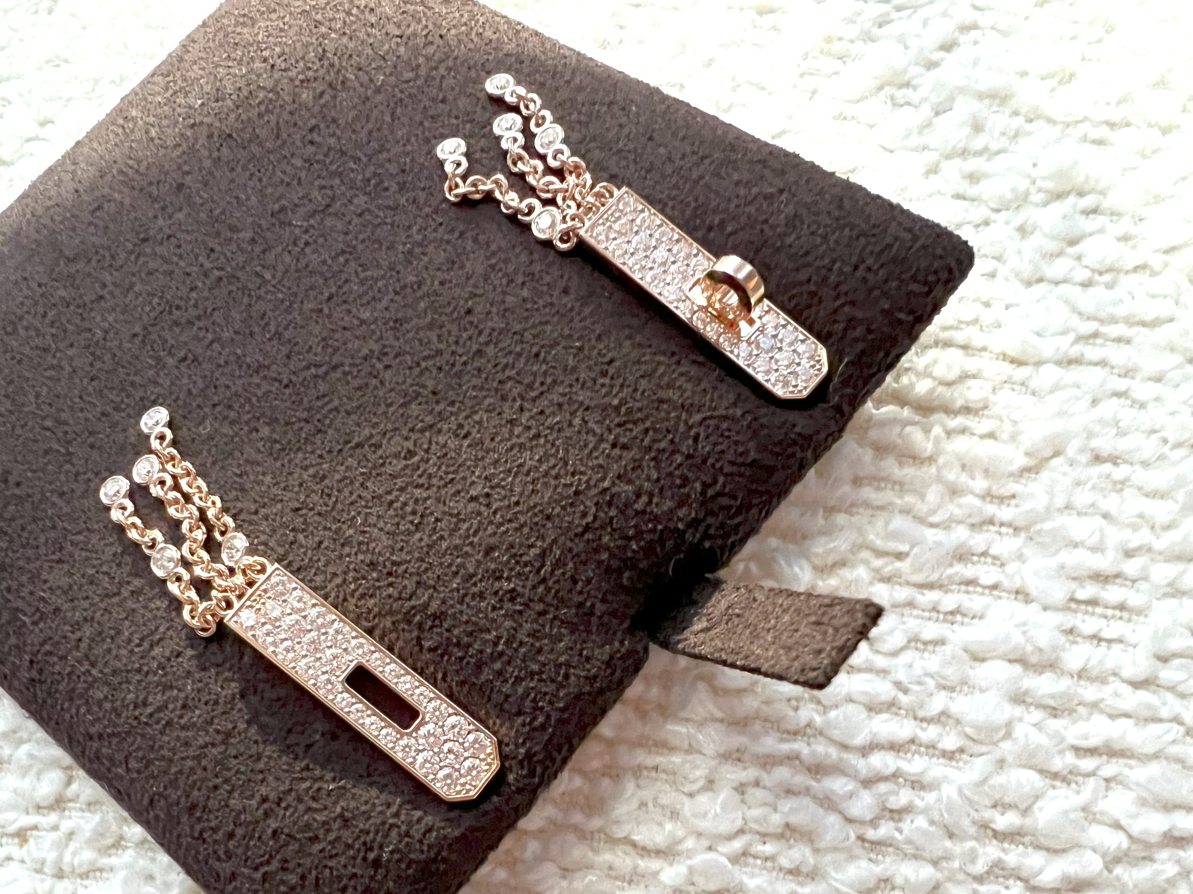 BNIB Hermes Kelly Gavroche Earrings Rose Gold With Diamonds