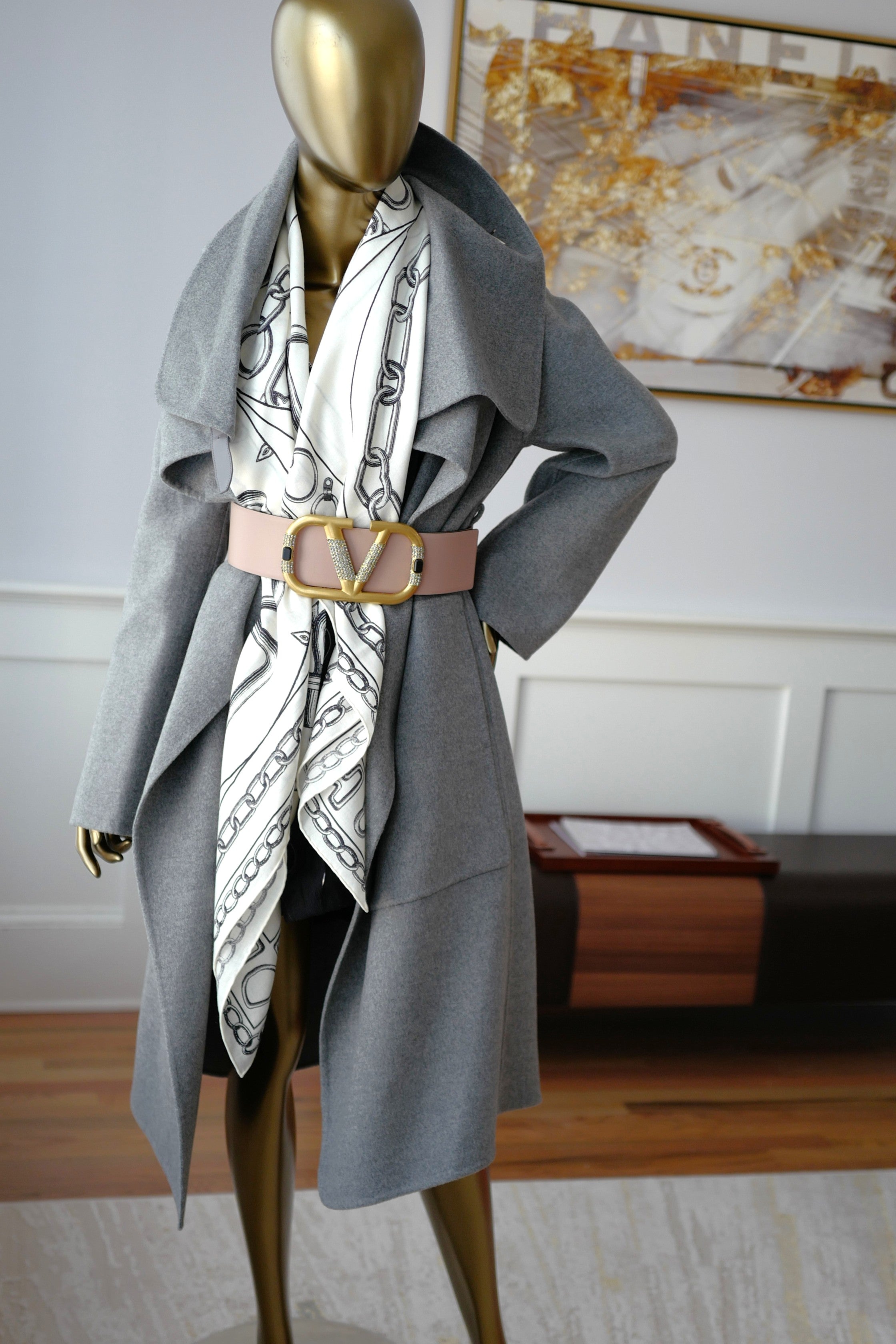 Hermes Double-face Cashmere Long Inspi Coat Couverture in Gris Crayon size 36