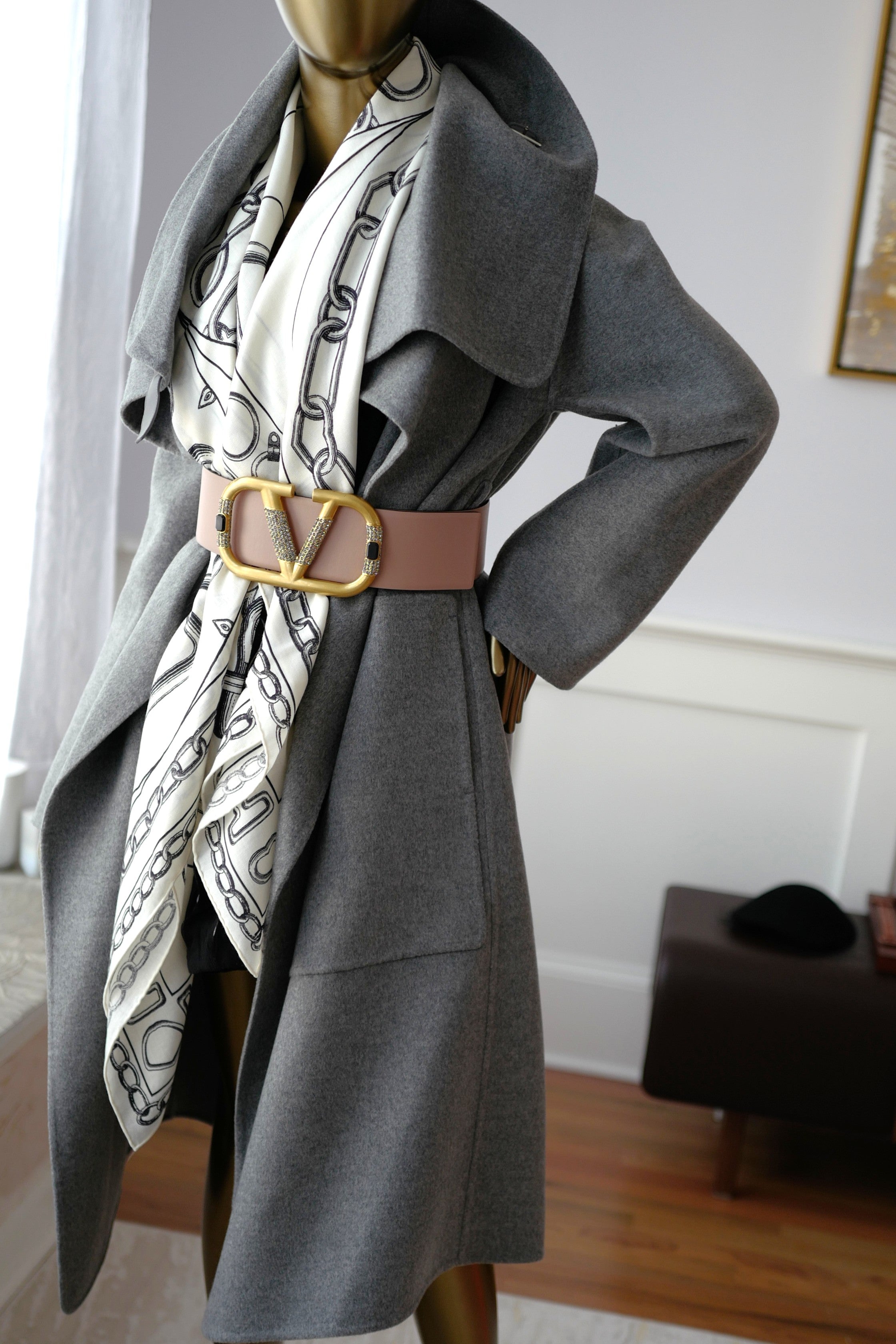 Hermes Double-face Cashmere Long Inspi Coat Couverture in Gris Crayon size 36