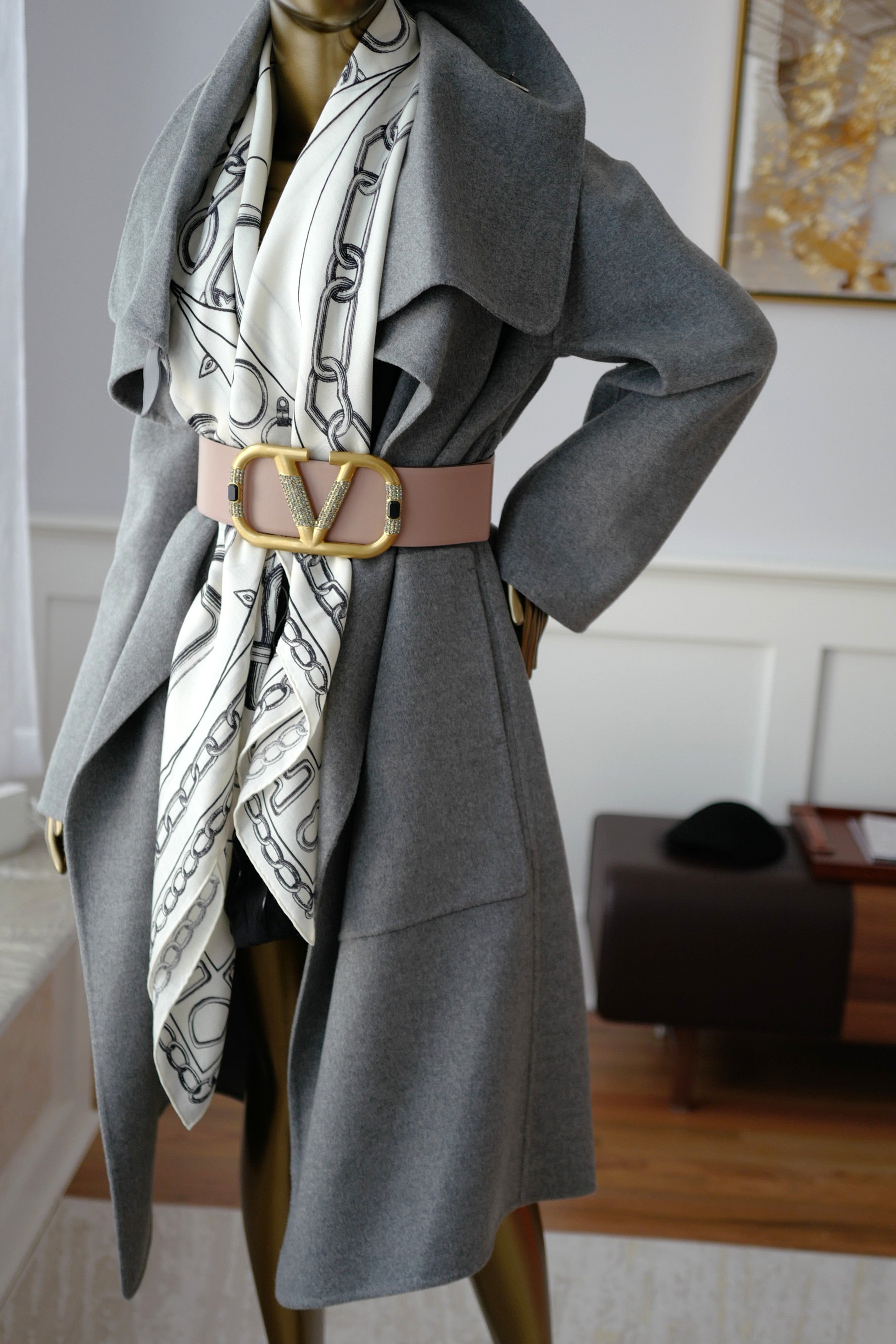 Hermes Double-face Cashmere Long Inspi Coat Couverture in Gris Crayon size 36