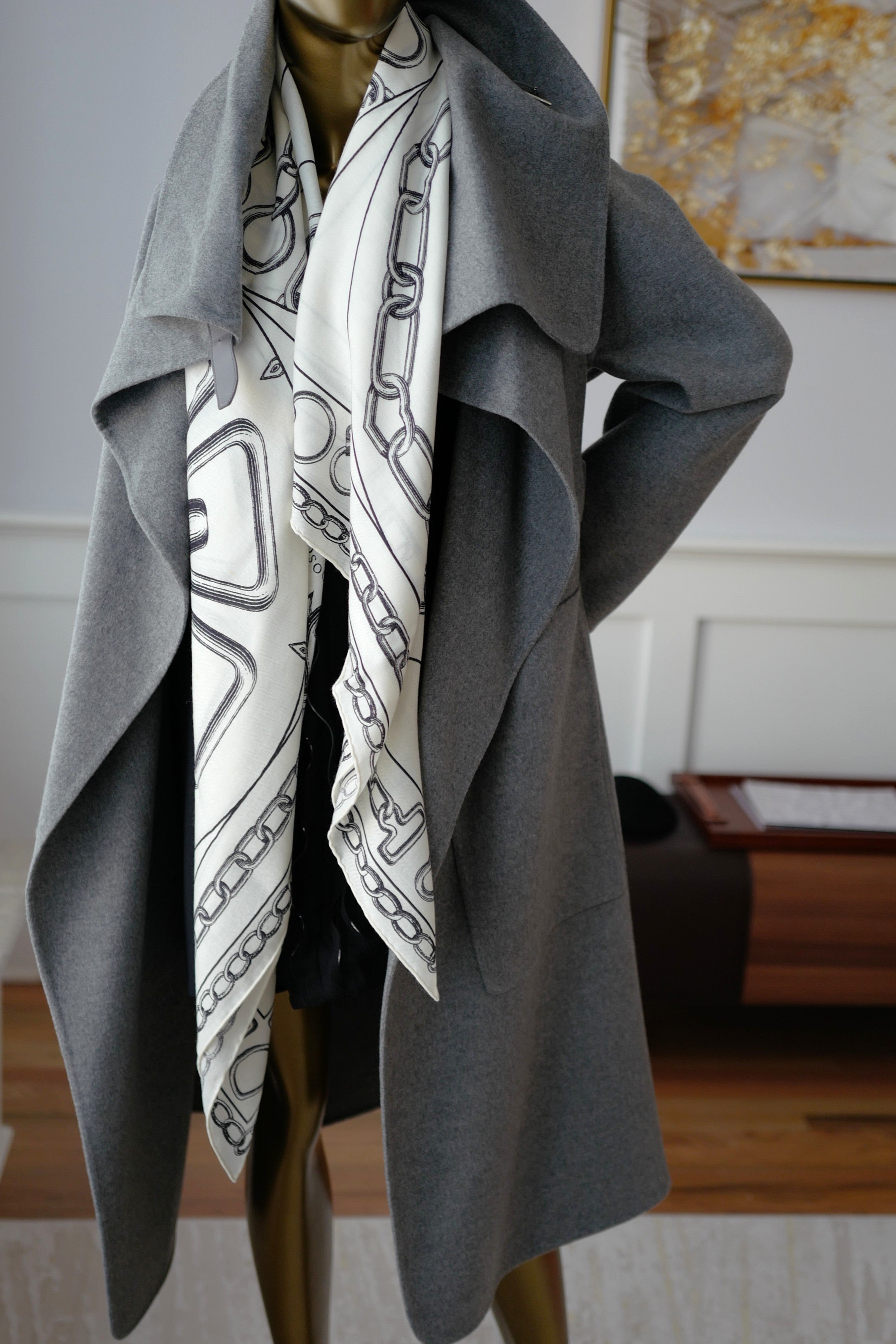 Hermes Double-face Cashmere Long Inspi Coat Couverture in Gris Crayon size 36