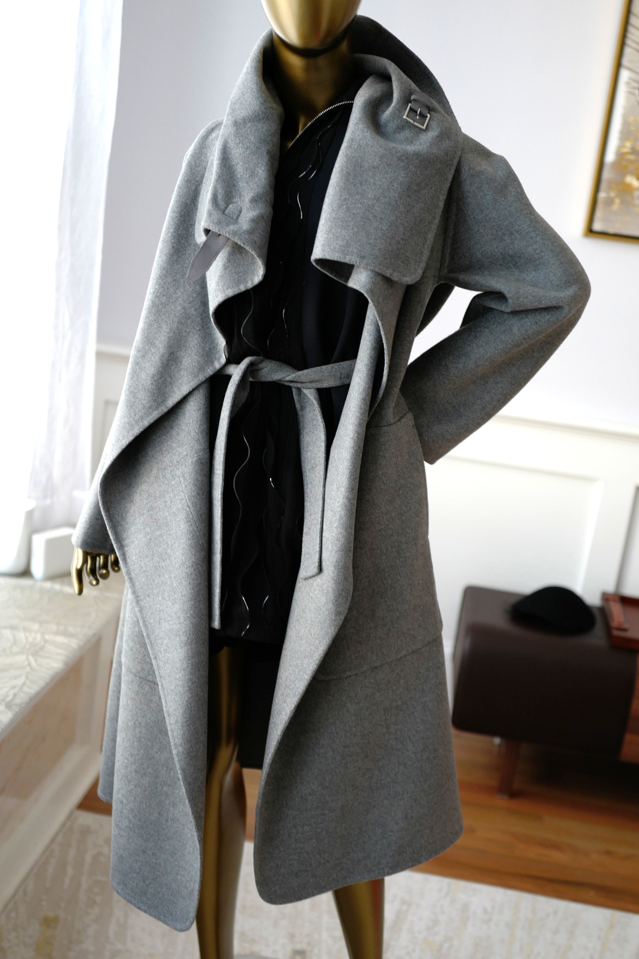 Hermes Double-face Cashmere Long Inspi Coat Couverture in Gris Crayon size 36